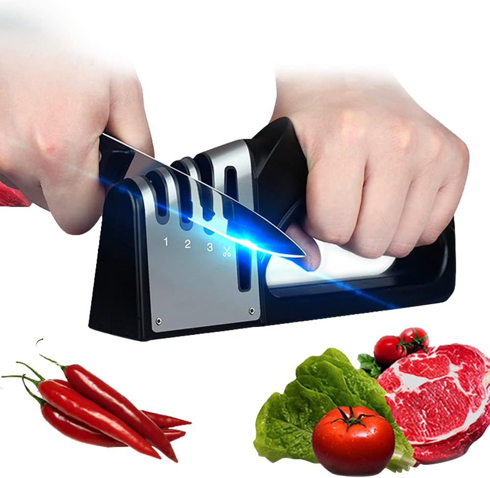 4-In-1 Kitchen Knife Sharpener,Stable Non-Slip Base,Really Works for Ceramic and Steel Knives, Scissors.It Can Play a Great Role in the Tool Room or Kitchen image number 3