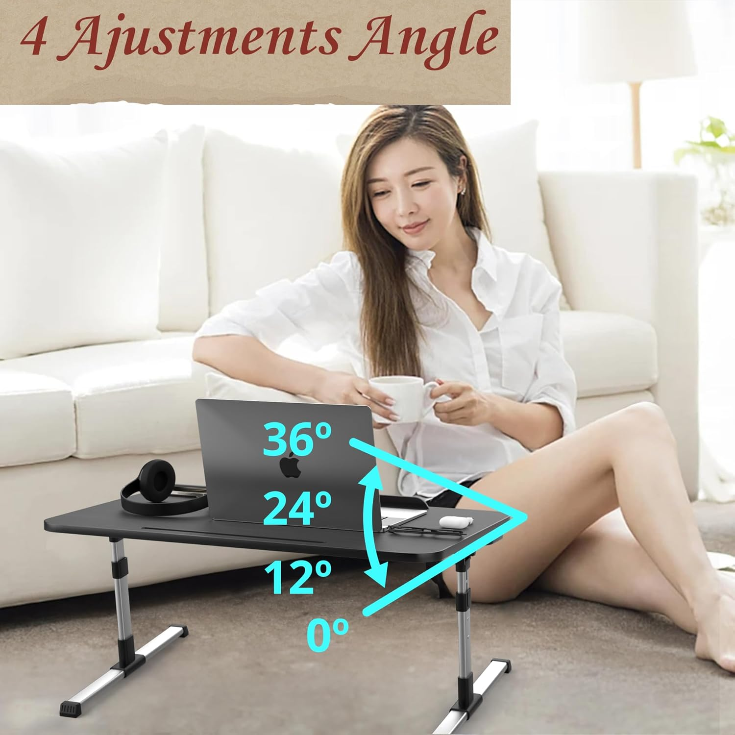 DLS Laptop Desk Foldable | Lap Desk for Laptop | Bed Table for Laptop | Laptop Table for Bed | Portable Laptop Stand | Bed Desk underneath | Lap Table XL