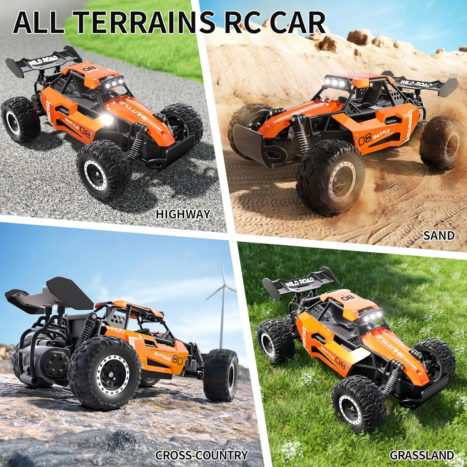 Remote Control Car,1:16 Scale Alloy RC Cars Toys for Boys Kids, 2.4Ghz 4WD Off-Road Vehicle with LED Headlight(Orange) - Orange image number 6