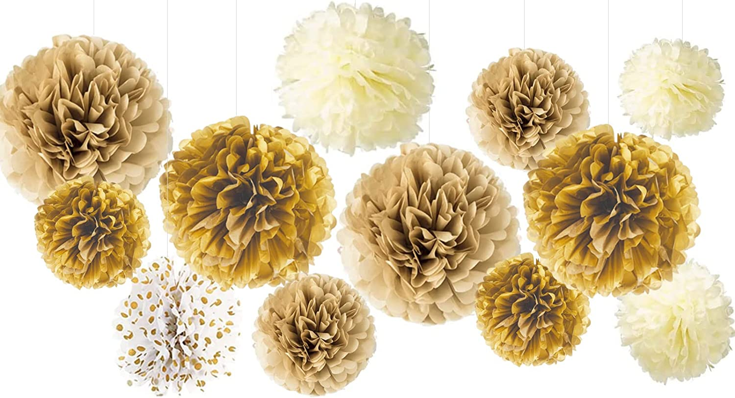 AIM & GGKK 12Pcs 8" 10" 12" Paper Pompom Rose Gold Gradient Rose Gold Dot White Tissue Hanging Paper Pom Poms,Flower Ball Wedding Birthday Party Decoration