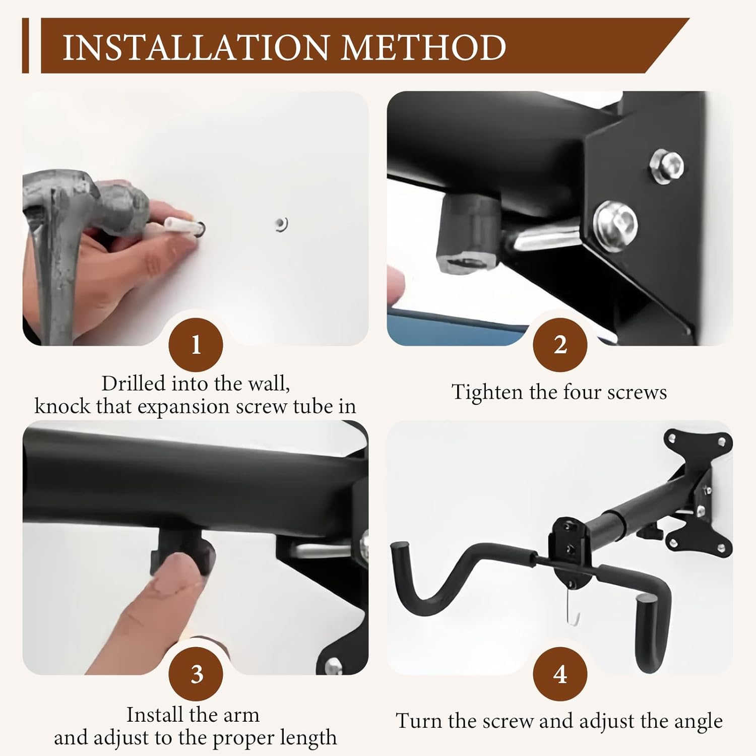 Bike Hanger Wall Mount, Bicycle Indoor Storage Rack, Hanger Indoor Bike Holder Retractable Frame, Cycling Holder Hook, Frame with Straps and Simple Wrench, for Mountain Hybrid Road Bikes image number 4