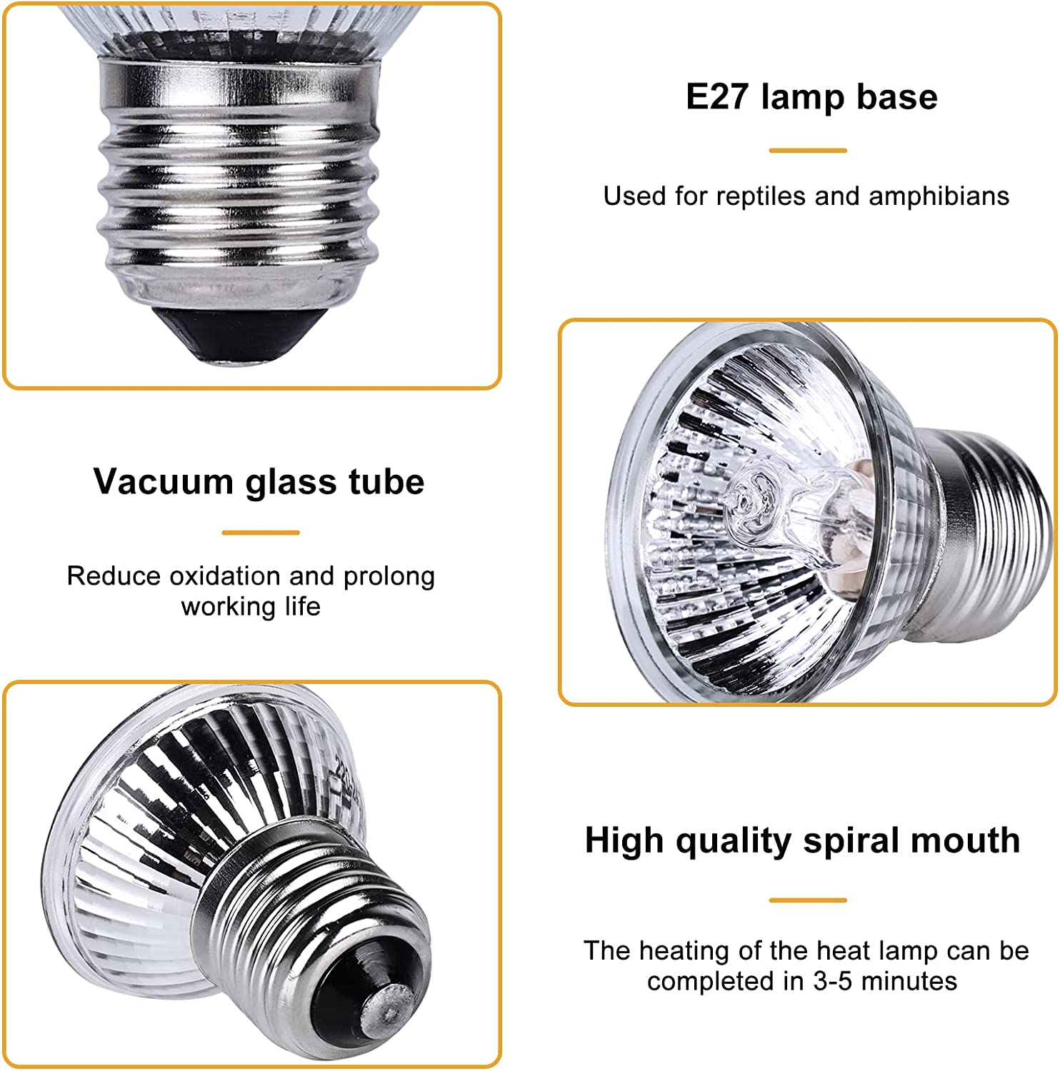 Turtle Heat Lamp, Pack of 6 Heating Bulbs, 50 W UVA UVB Dimmable Halogen Bulb, E27 Heat Spot Lamp, 220-240 V Pet Heating Lamp for Lizards, Aquarium Reptiles, Turtles (Heat Lamp) image number 3