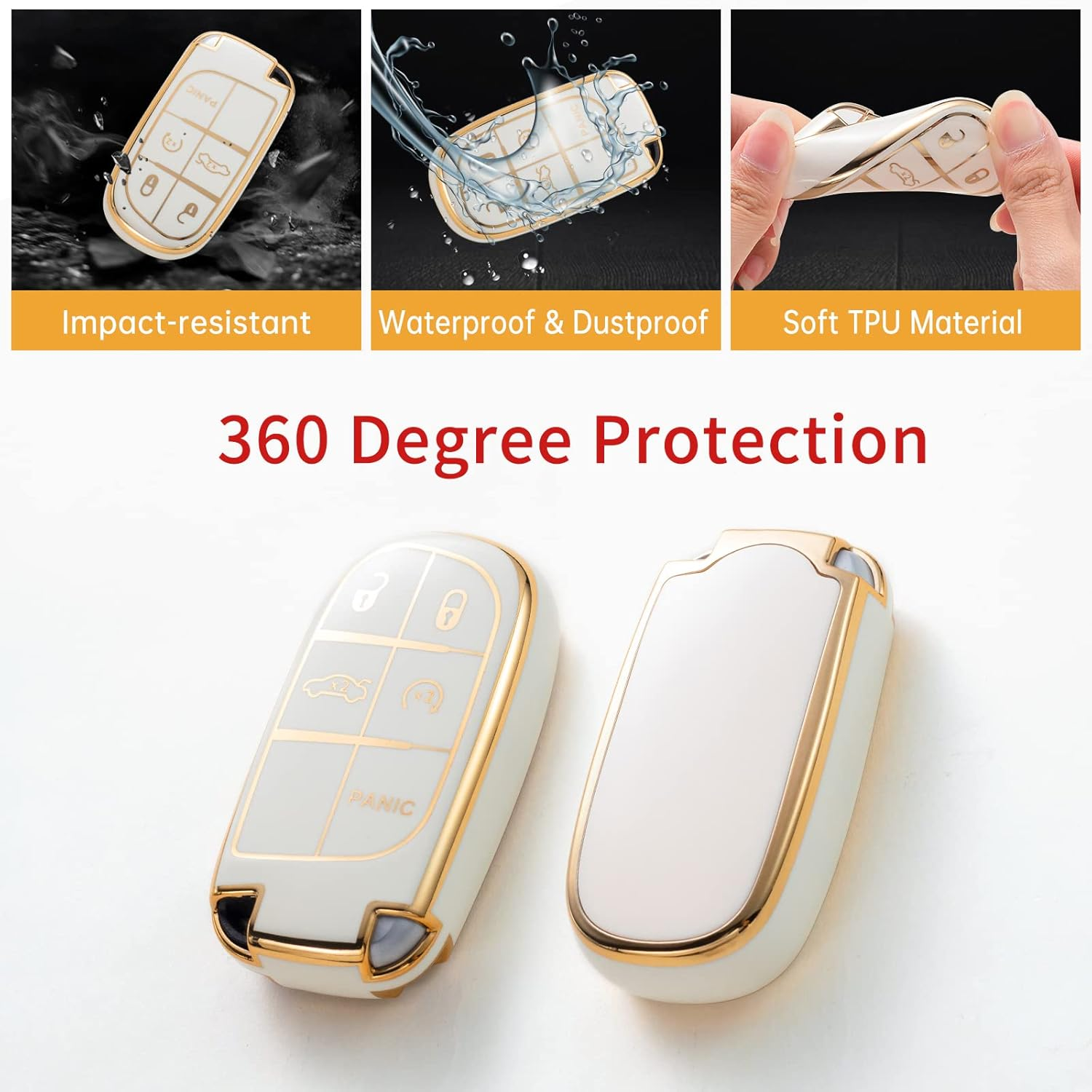 Gematay for Jeep Key Fob Cover with Keychain Lanyard Compatible with Grand Cherokee Renegade Wrangler Patriot Grand Commander Smart Key Holder image number 4