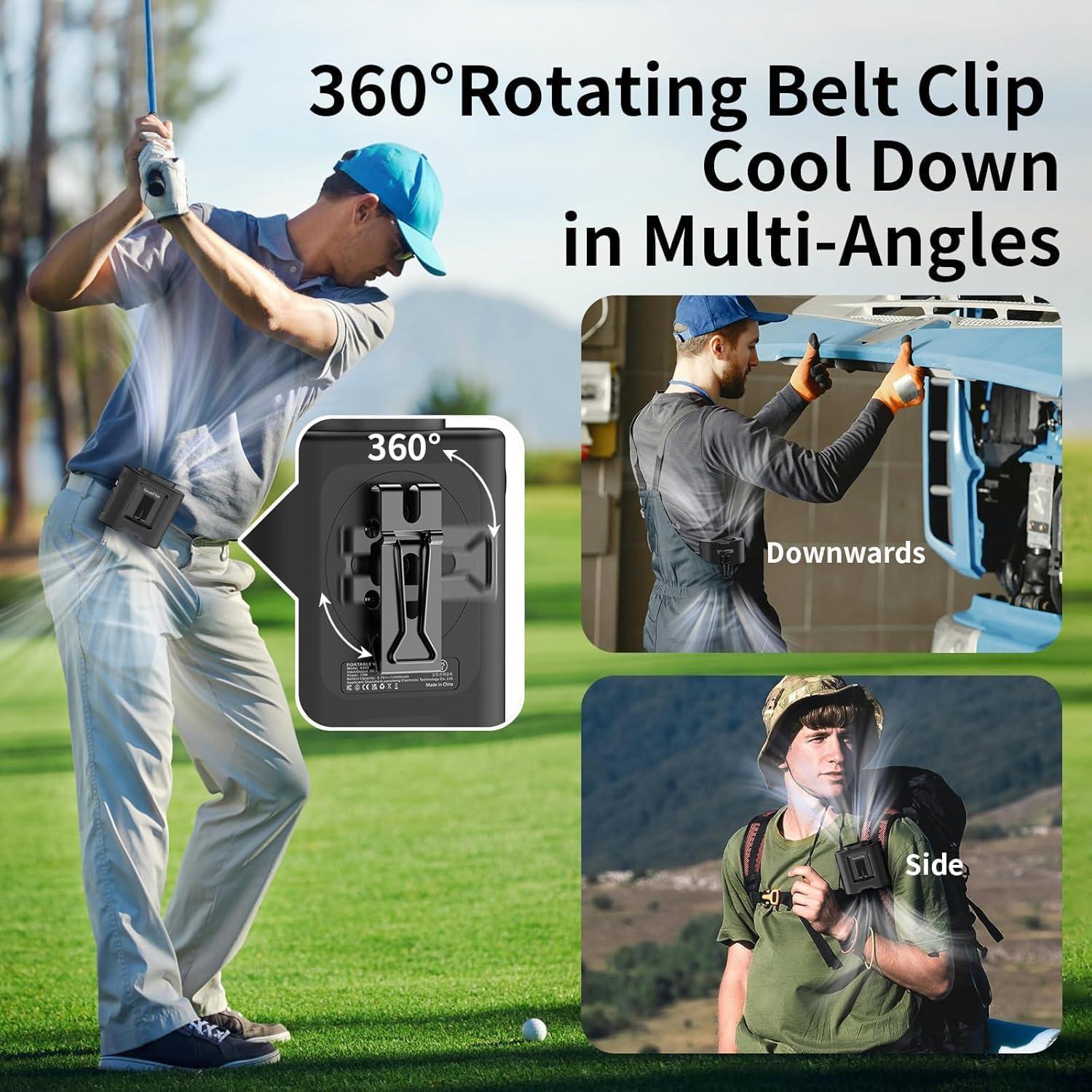 14500Mah Belt Fan, Waist Fan with Max 67H Working Time and 5 Speeds Adjustable, Clip on Fan for Outdoor Jobsite Camping Farms (Black) image number 1