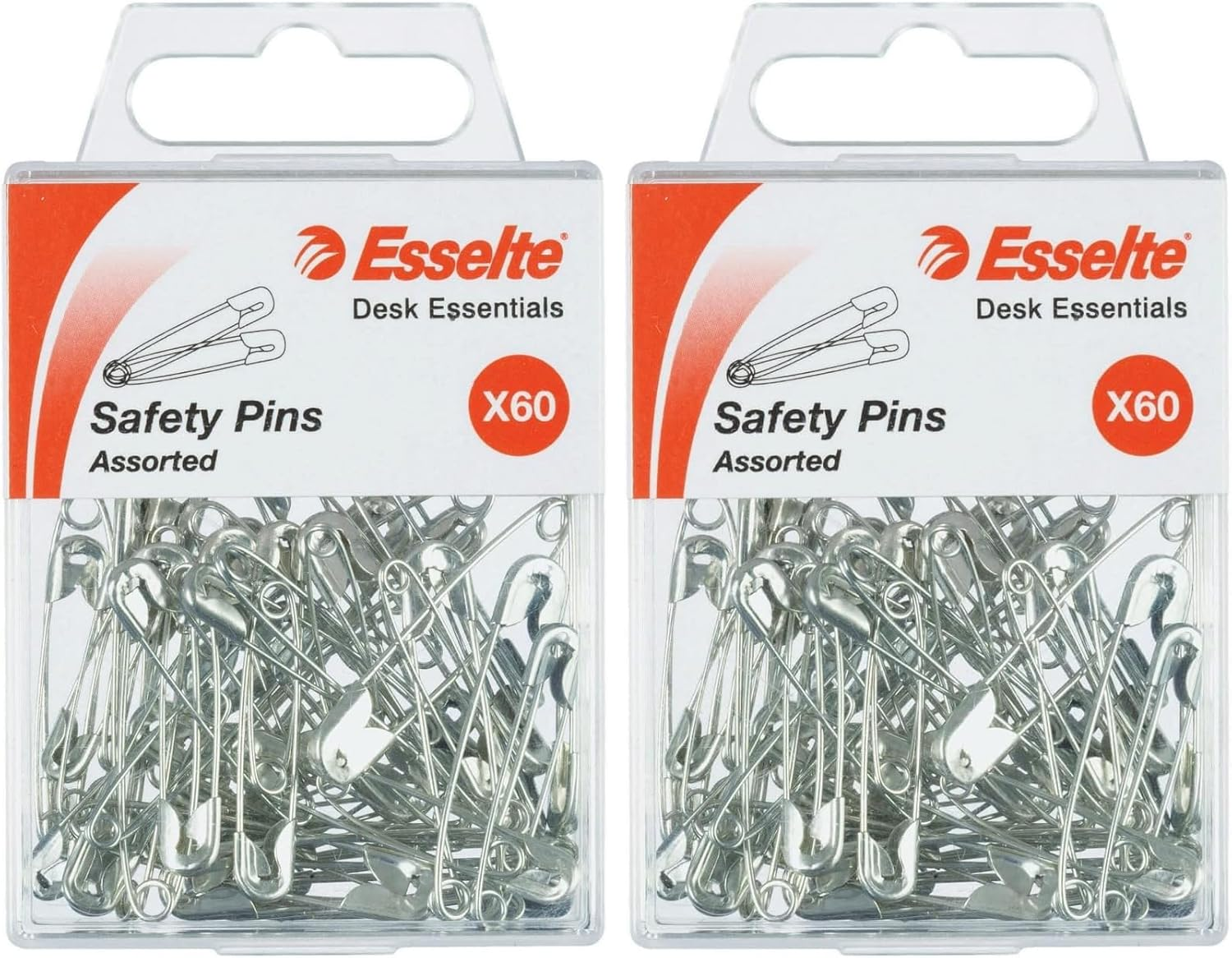 ESSELTE 37046 Metalware Pins Safety Pk60 Assorted Sizes Silver