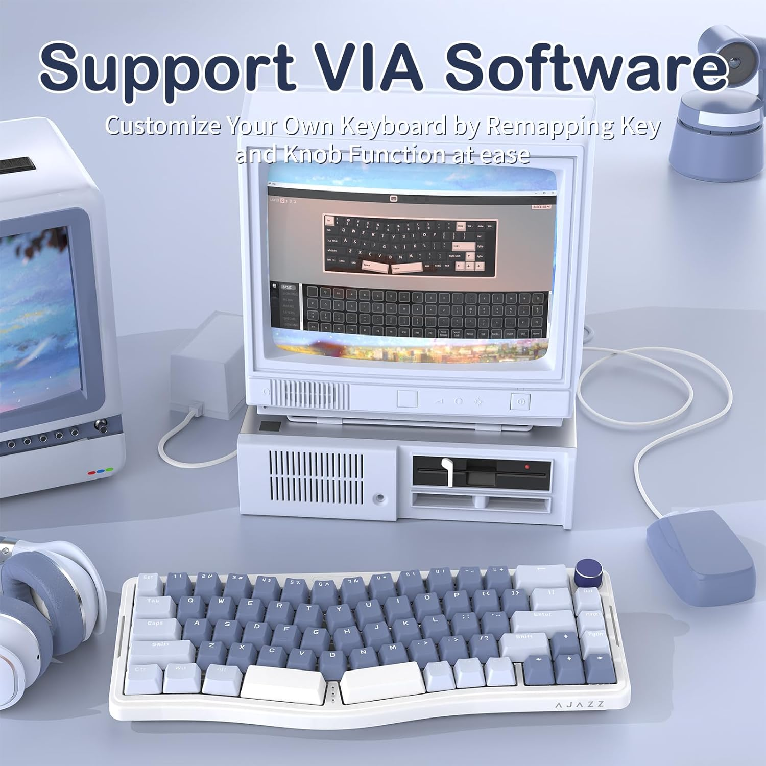 ATTACK SHARK AKS068 Wired Mechanical Gaming Keyboard 65% Alice Layout Hot-Swapped Gasket Mount with RGB Backlit via Programmable Knob NKRO TKL as Pre-Lubed Linear Red Switch for Win/Mac(Blue) image number 2