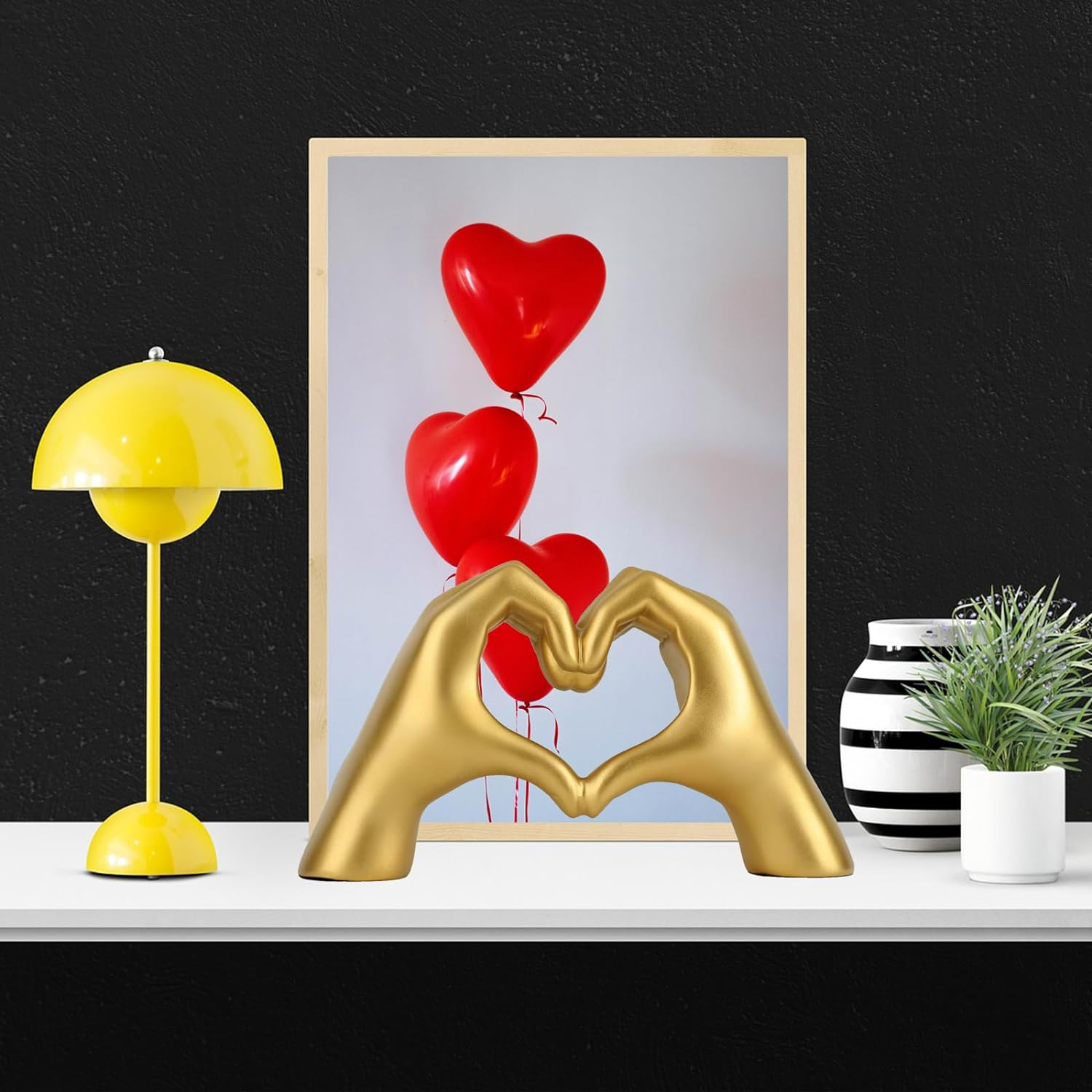 Heart Hands Gold Decor,Love Hand Statue - Heart Shape Finger Statues for Preppy, Modern & Aesthetic & Wedding Room Decor, Living Room, Bedroom, Desk, Shelf, or Table Decoration (Gold) - Gold image number 3
