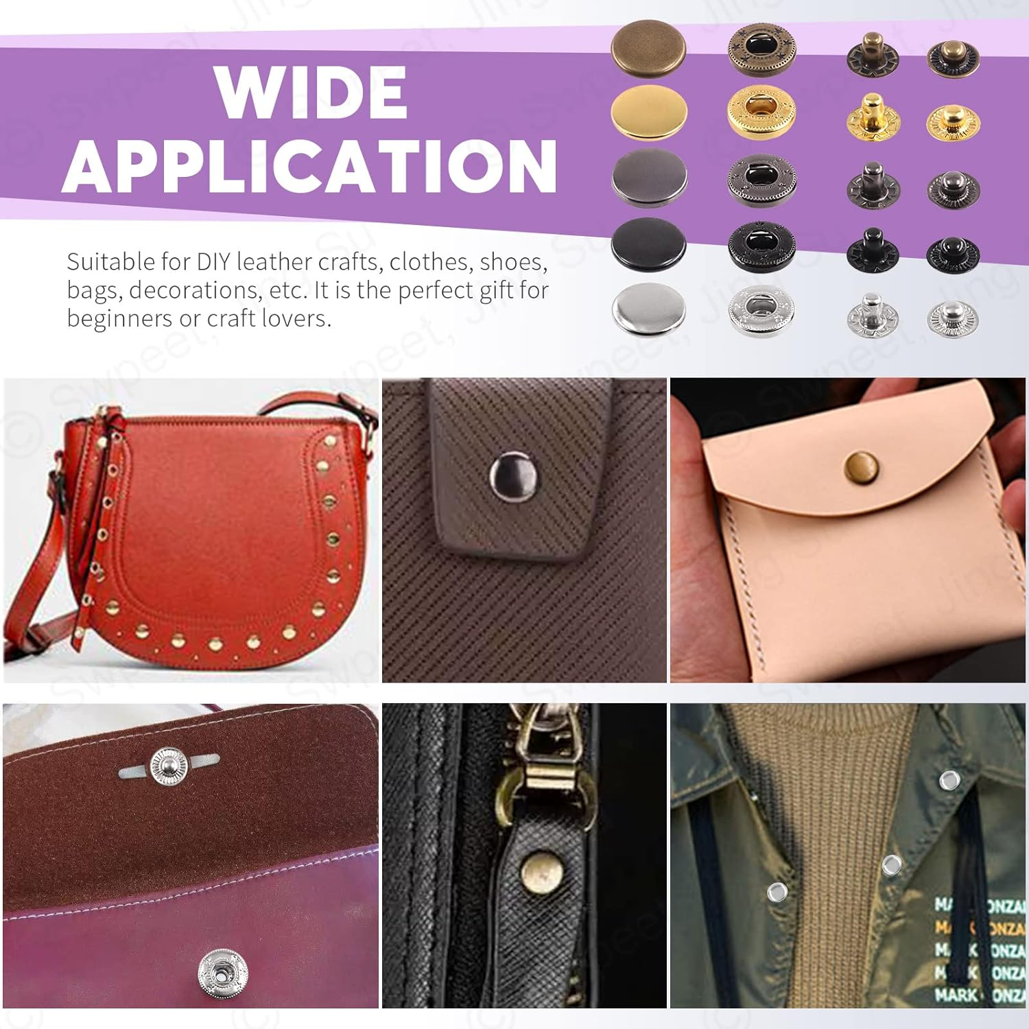 Swpeet 60 Sets 12.5Mm Leather Snap Fasteners and Hole Punch Pliers with 4Pcs Fixing Tools Assortment Kit, Leather Snaps Metal Snaps Metal Button Snaps Press Studs for Clothes, Jackets, Jeans image number 2