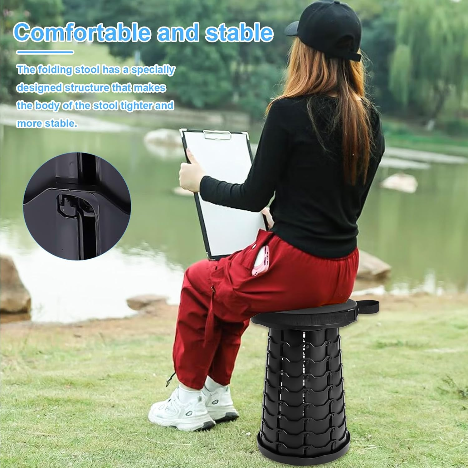 Foldable Stool for Adults - 550Lbs Capacity, Portable & Retractable Camping Seat, Compact Collapsible Stool for Outdoor, Travel, Events（Black） image number 3