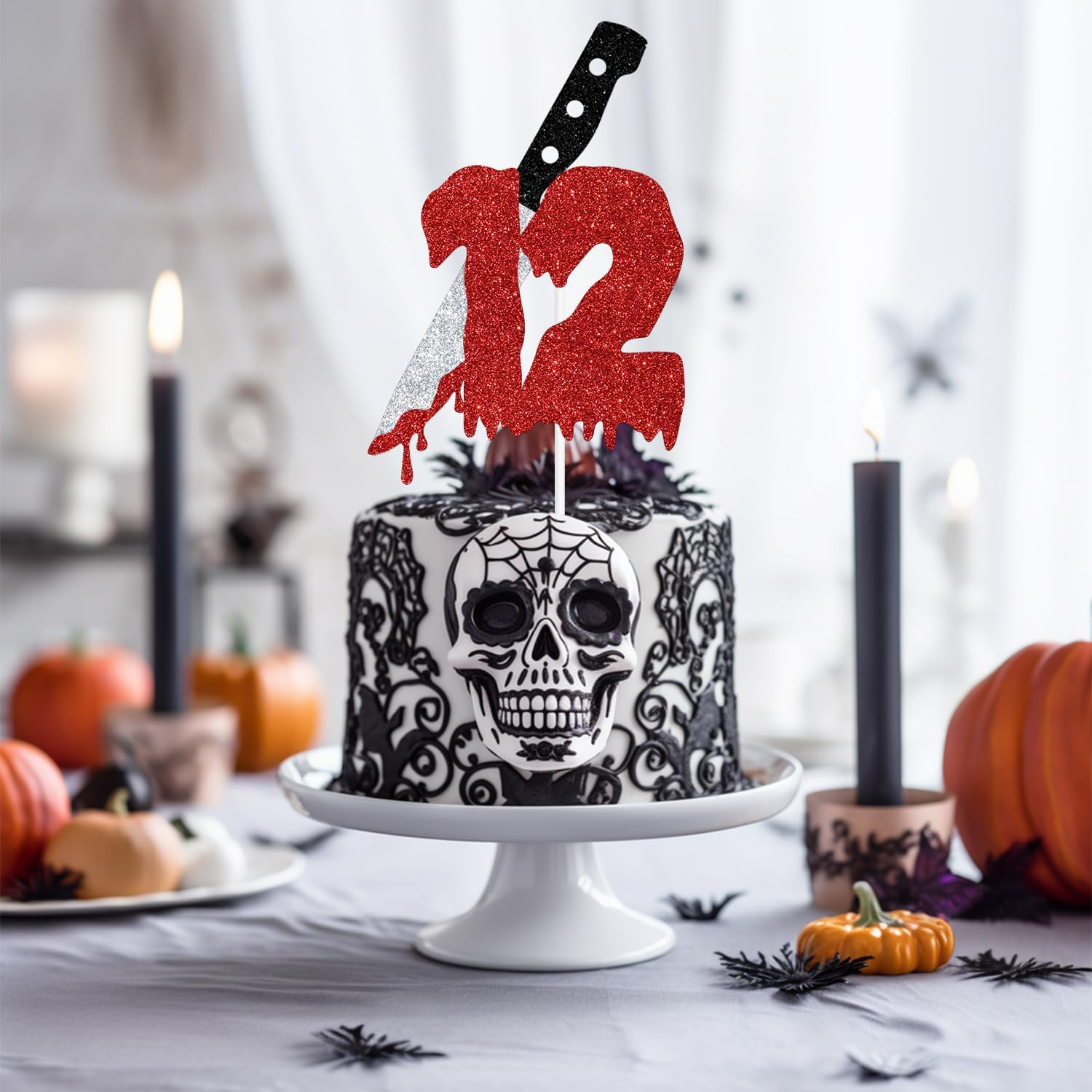 Red Glitter Killer 12 Cake Topper, Killer Happy 12Th Birthday/Have a Killer Birthday, Horror Blood Knife 12Th Birthday Party Decorations Supplies