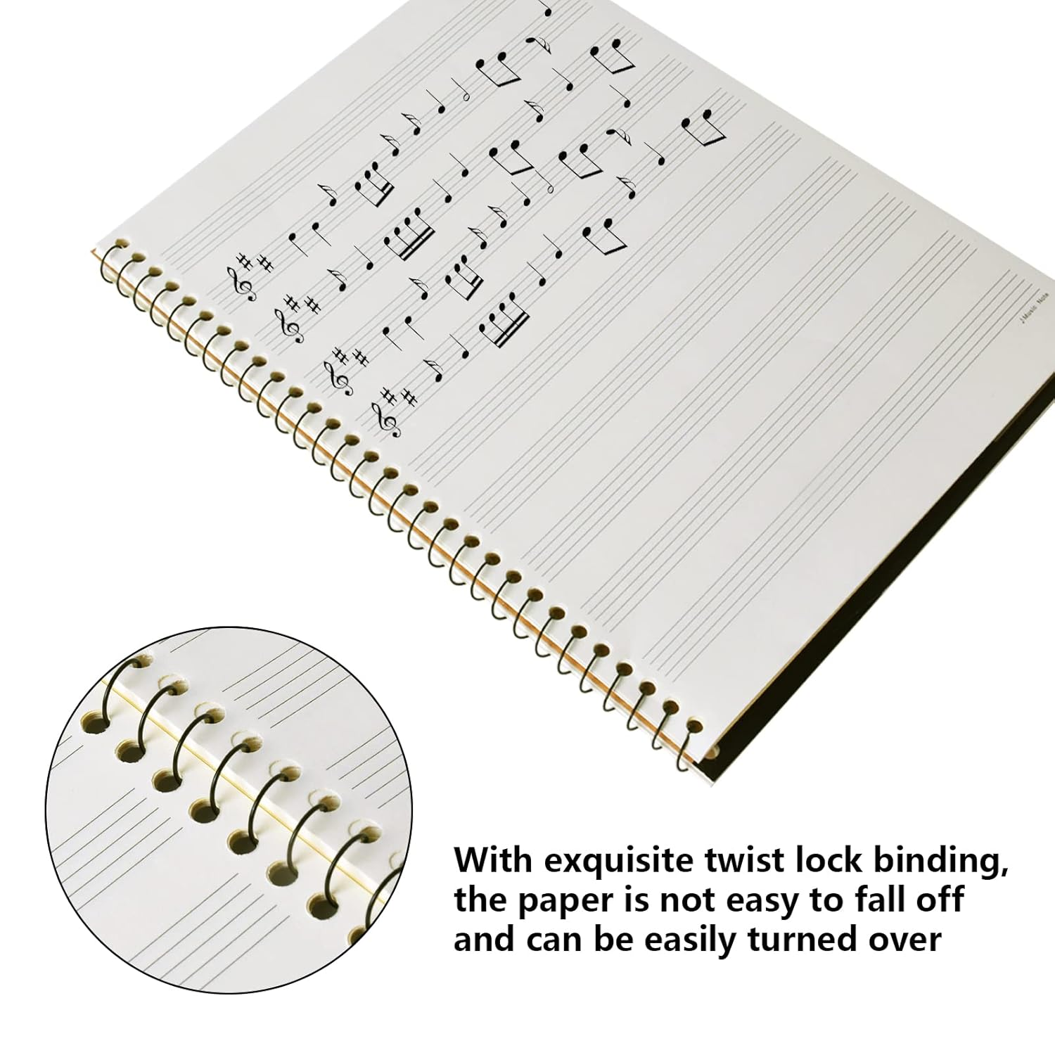 Sheet Music Notebook with Spiral Binding, Made of Black Kraft Paper, Blank, 50 Pages, 26 X 19 Cm, Suitable for Music Manuscripts and Musicians
