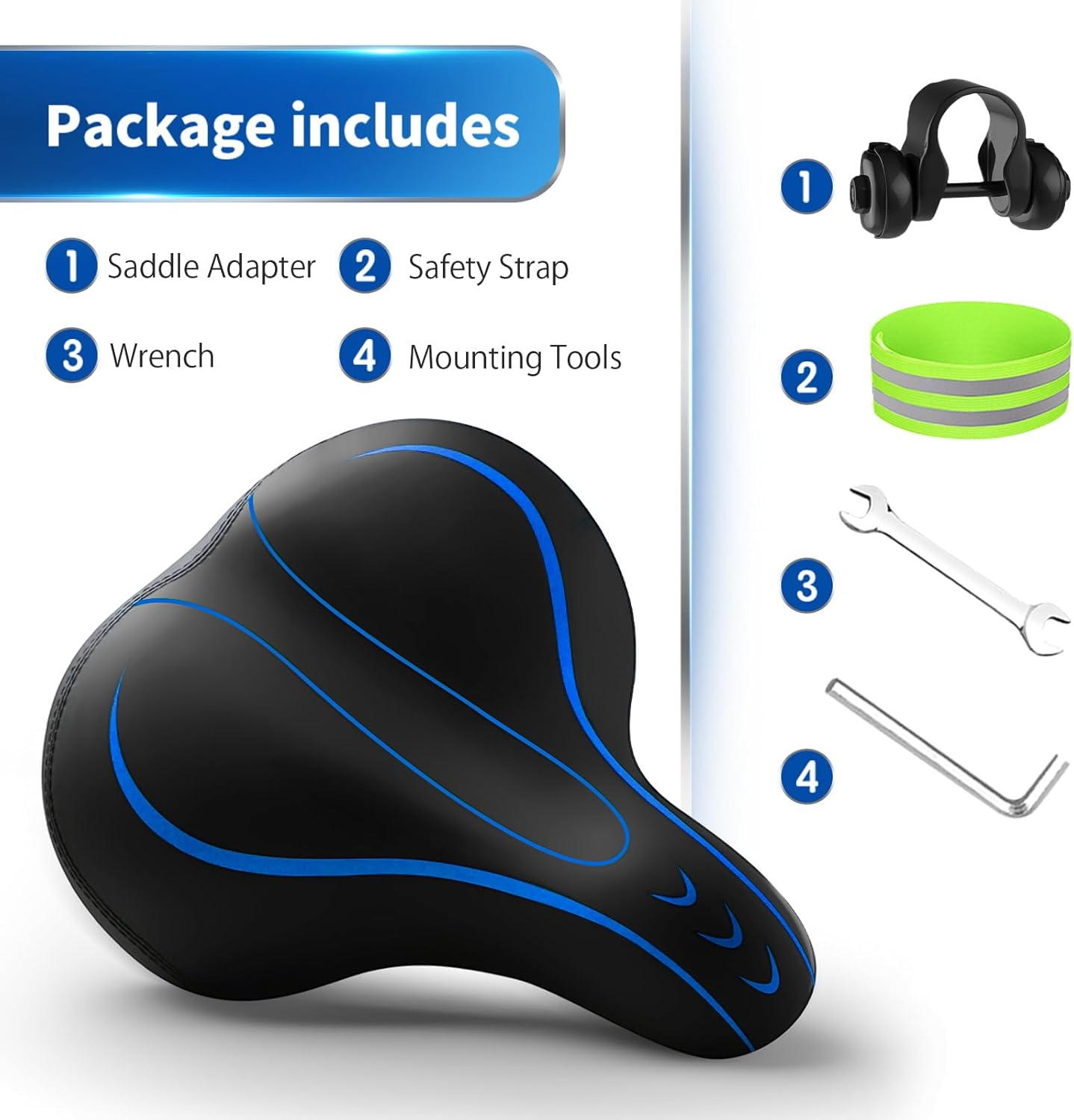 Xmifer Oversized Bike Seat, Comfortable Bike Seat - Universal Replacement Bicycle Saddle - Waterproof Leather Bicycle Seat with Extra Padded Memory Foam - Bicycle Seat for Men/Women image number 1