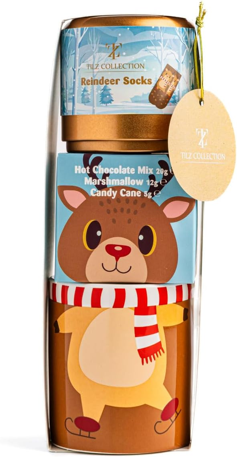 Hot Chocolate Gift Set with Mug, Socks and Candy Cane - Reindeer Set for Kids, Mini Cocoa Cups (With Socks) image number 1