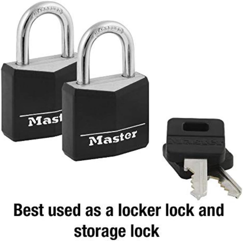 Master Lock 131TAU 30Mm Covered Solid Aluminium Padlock, 2 Pack, 30Mm Wide Body, Black and Silver image number 3