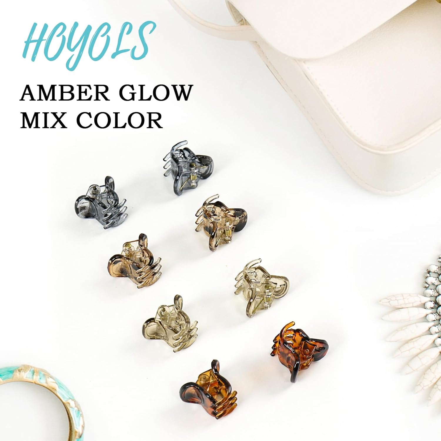 HOYOLS 36 Pcs Small Tortoise Hair Claw Clips, Mini Half up Plastic Hairclips for Women Girls, Strong Grip Non-Slip Jaw Clips for Thin Short Hair (Amber Glow Mix Color)