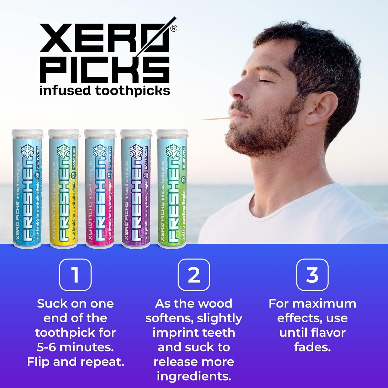Xero Picks Freshen - Variety - Infused Flavored Toothpicks for Long Lasting Fresh Breath & Dry Mouth Prevention - 100 Picks - 5 Pack image number 4