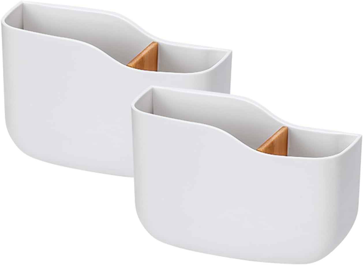 2 Pack Sticky Remote Control Holder Wall Mount Storage Box with Slots for Universal TV Remote Storage Media Player Controller Stand Easy Phone Charging Home Office Desk Nightstand White