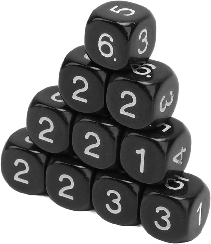 20Pcs Black 6 Sided Number Dice, round Corner Polyhedral Dice, Polyhedral Dice Role Playing Dice for Numeral Teaching Board Games, Table Games Role Playing Dice Black Dice（16Mm ） image number 5