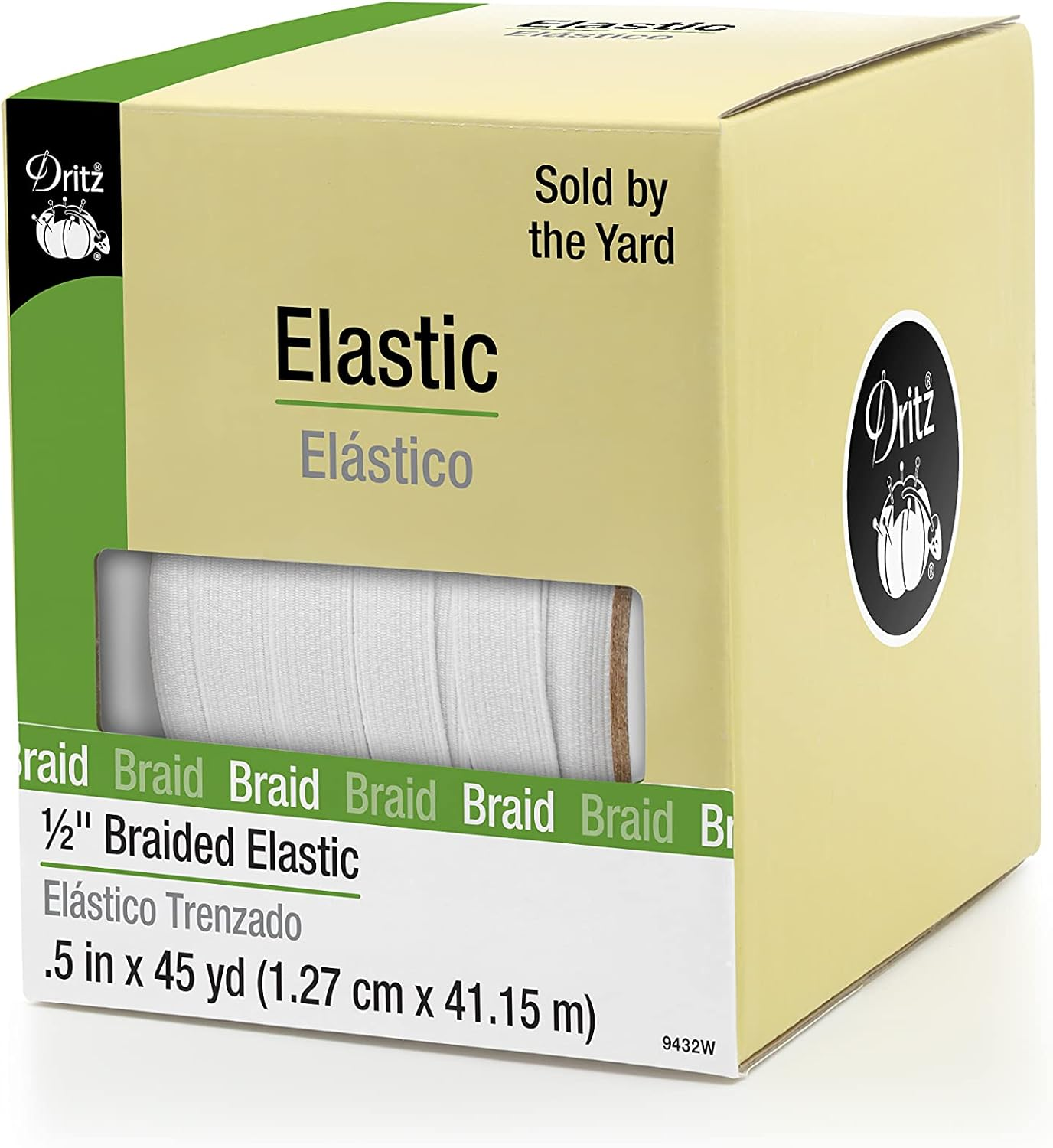 Dritz 3/8" Braided, White, 60 Yd Elastic, 3/8-Inch by 60-Yard