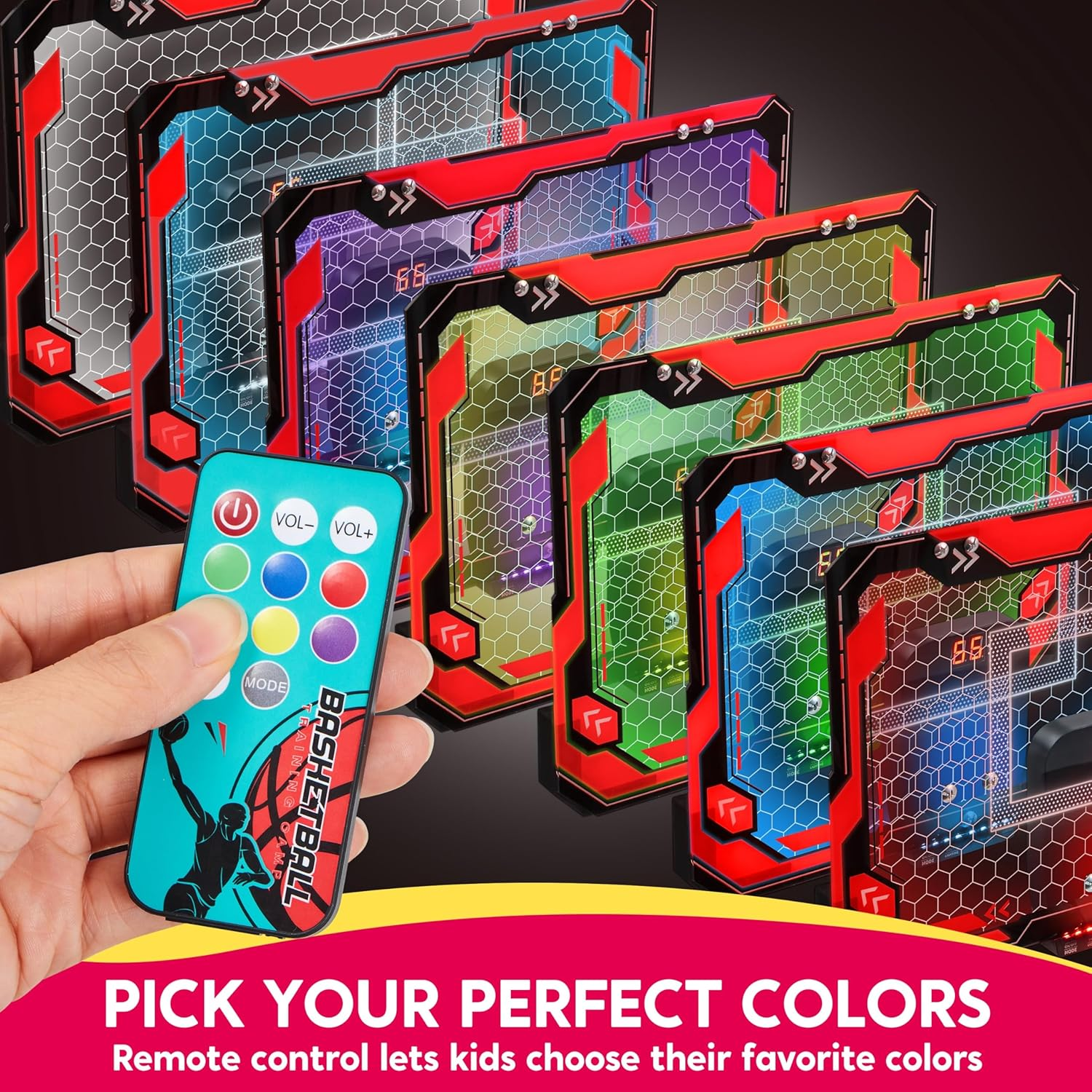 SYNCFUN Mini Indoor Basketball Hoop, Light up over the Door Basket Ball Hoop for Kids with Scoreboard, 4 Balls, Indoor Basketball, Birthday Gifts Toys for Boys Girls Ages 3+ (Red) image number 3