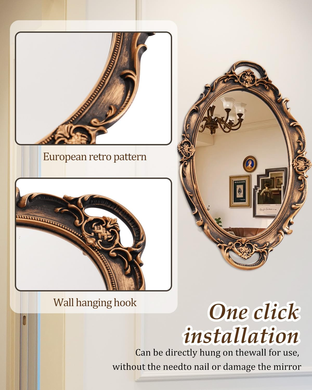 XPXKJ Vintage Gold Mirror Tray Vanity Tray for Dresser Perfume Storage Decorative Mirrored Glass Tray Coquette Room Decor, Bedroom, Bathroom Oval Antique Serving Makeup Organizer image number 2