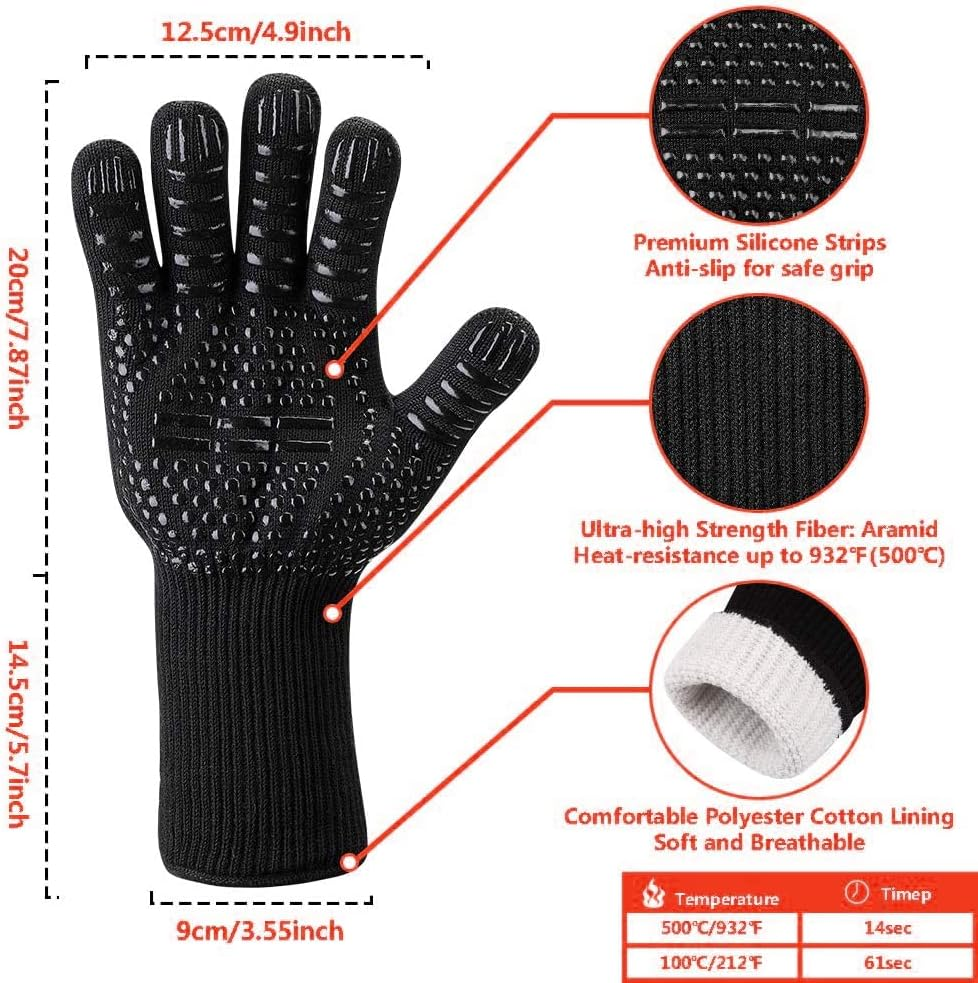 BBQ Gloves Anti-Scald High Temp Resistance Fireproof Grilling Barbecue, Cut-Resistant Kitchen Safe Cooking Gloves for Men, Oven Mitts, Smoker image number 3