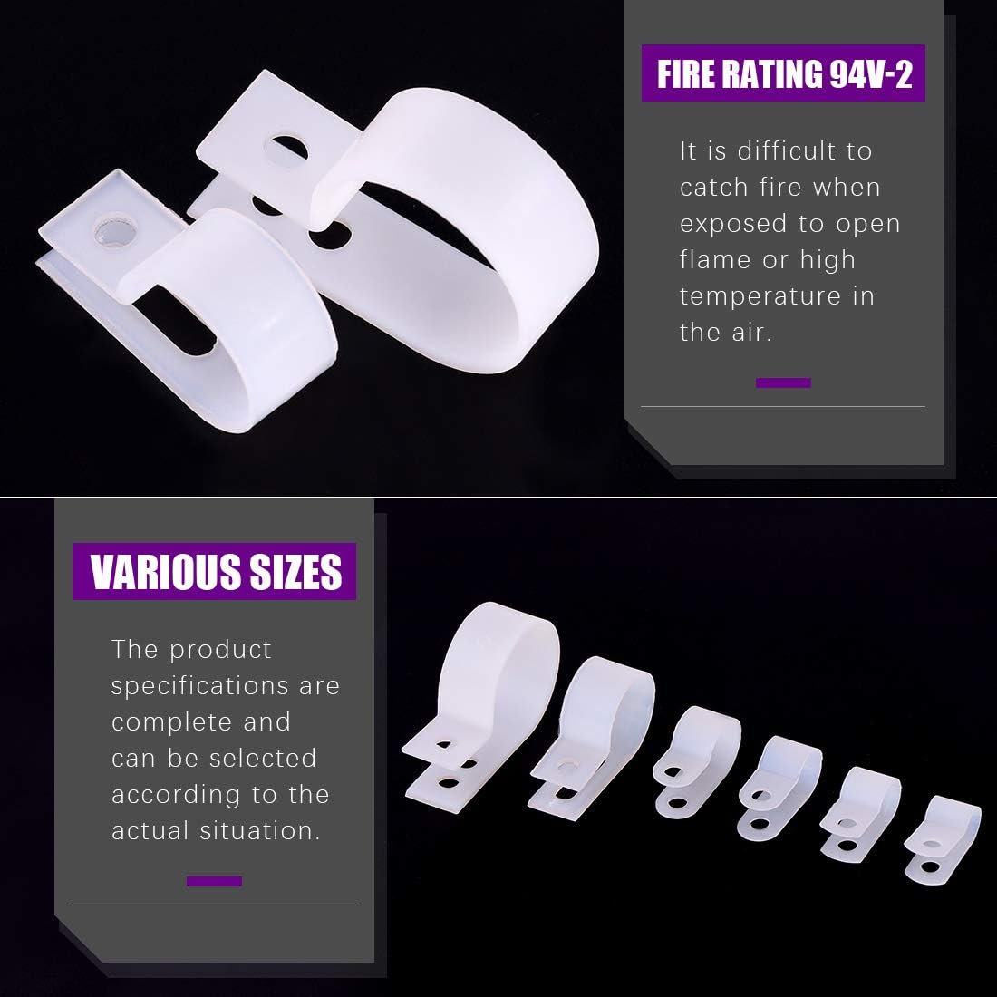 Swpeet 135 Pack 6 Sizes White Nylon Plastic R-Type Cable Clips Clamp Assortment Kit, 1/4" 5/16" 3/8" 1/2" 3/4" 1" Nylon Screw Mounting Cord Fastener Clips with 135 Pack Screws for Wire Management - White image number 3