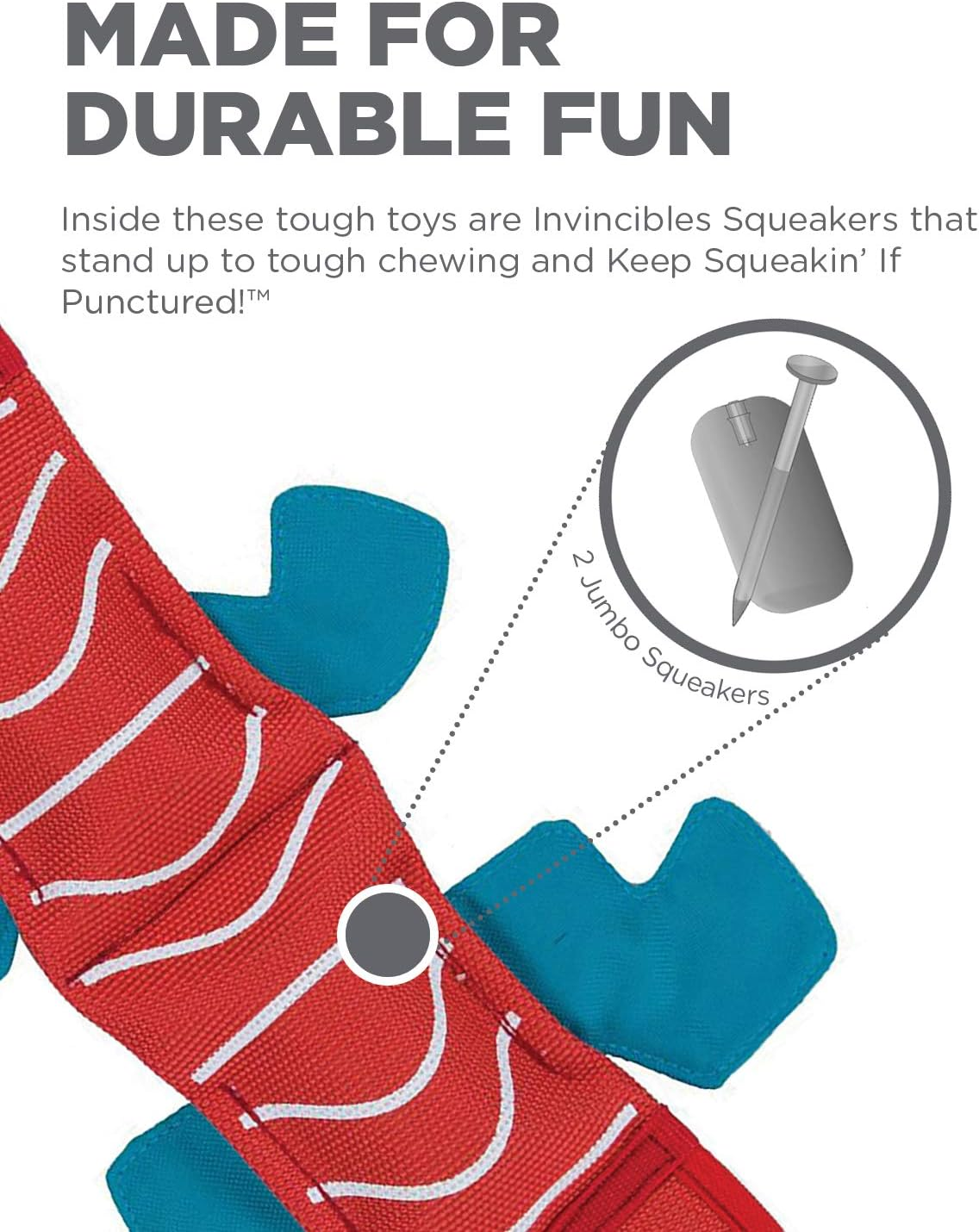 Outward Hound Fire Biterz Red Lizard Plush Firehose Material Interactive Dog Toy, Medium