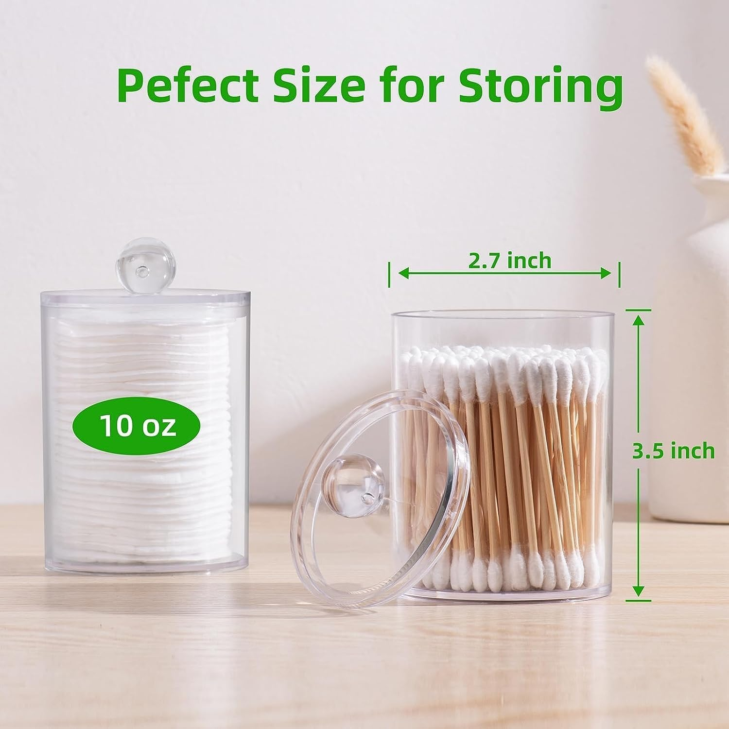 3 Pack Qtip Holder,Apothecary Jars Cotton Ball Holder Dispenser,Bathroom Jars with Lids Set for Cotton round Swab,10Oz Clear Plastic Canisters Restroom Bedroom Vanity Organizer image number 2