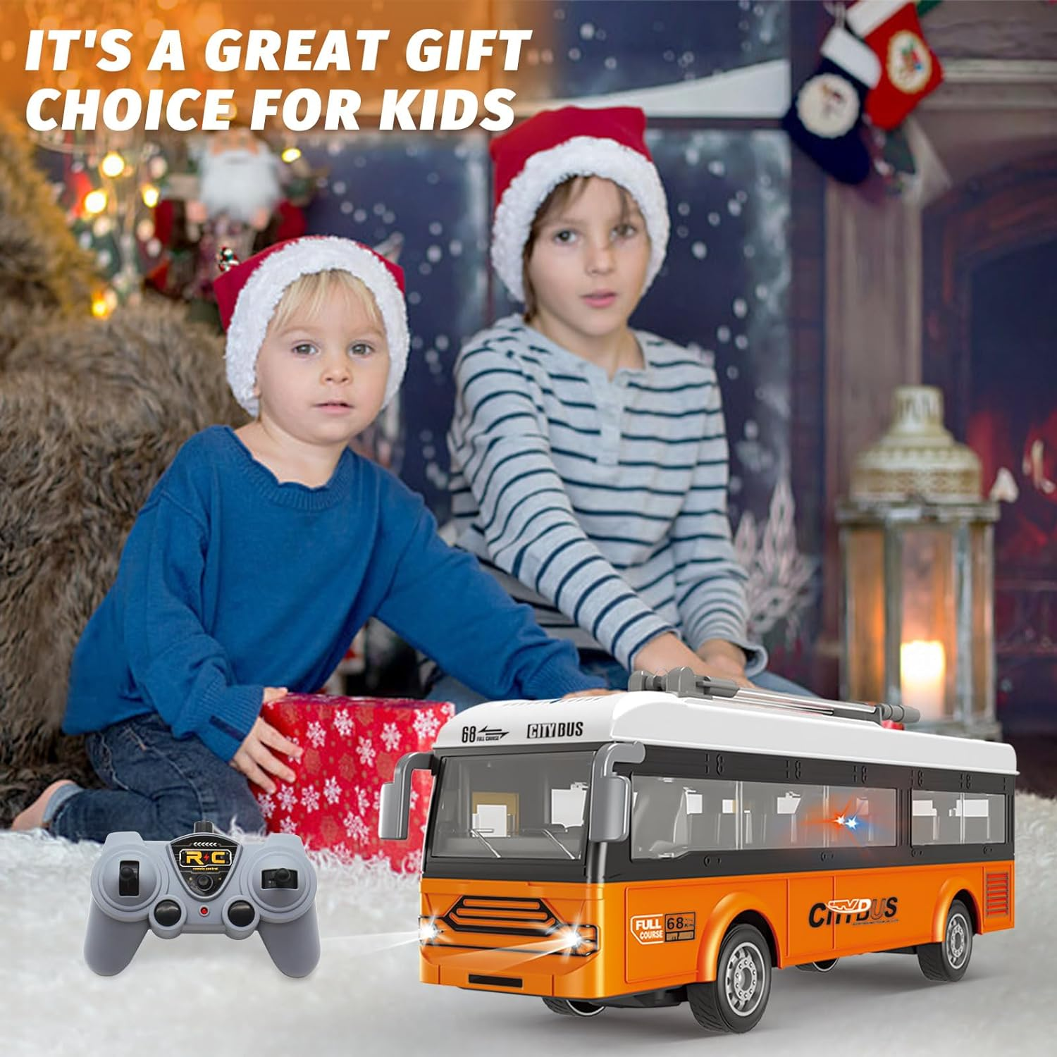 Spobot Remote Control Bus 2.4G Remote Control City Classic Bus Truck Model with Lights Sound Electric Vehicle Playsets Cars for Kids Toy image number 3