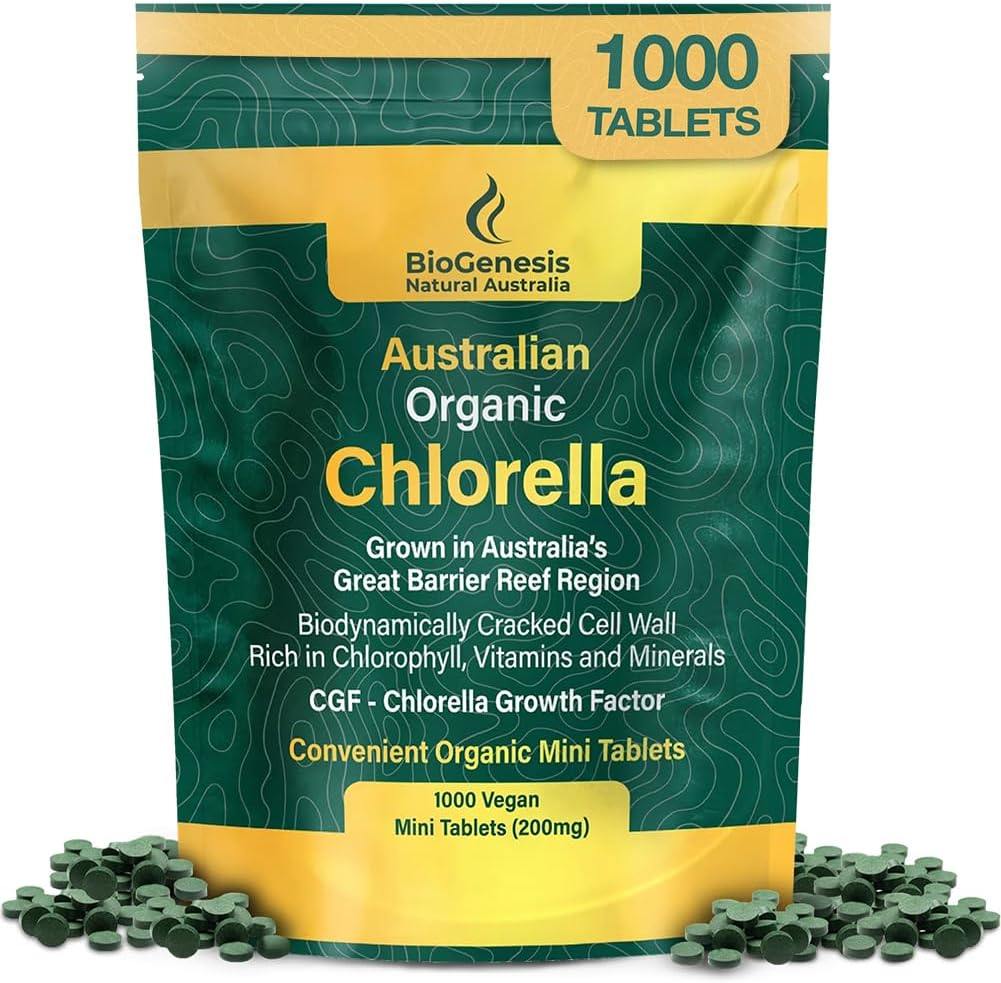 Biogenesis Organic Chlorella Tablets &ndash; 1000 Count (200Mg) | Australian Grown | Biodynamic Cracked Cell Wall | Rich in Chlorophyll, Vitamins & Minerals | Supports Energy & Immunity | Vegan Mini Tablets image number 1
