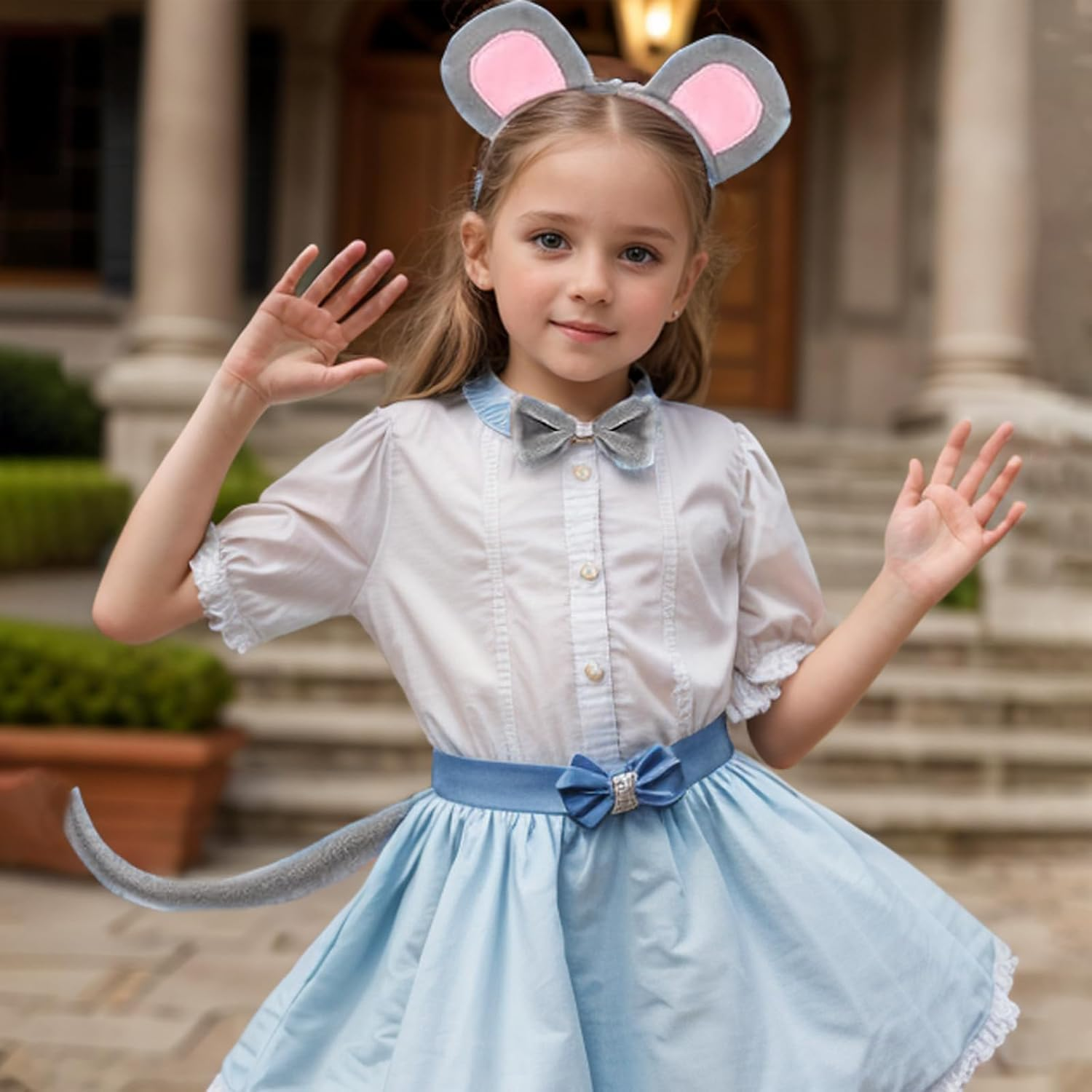 3 PCS Children'S Mouse Costume Set Includes Mouse Ears, Headband,Tail, Bow,Children'S Adult Animal Costume Accessories,Cosplay Party,Girl Role Playing Accessories Set (Mouse) image number 2