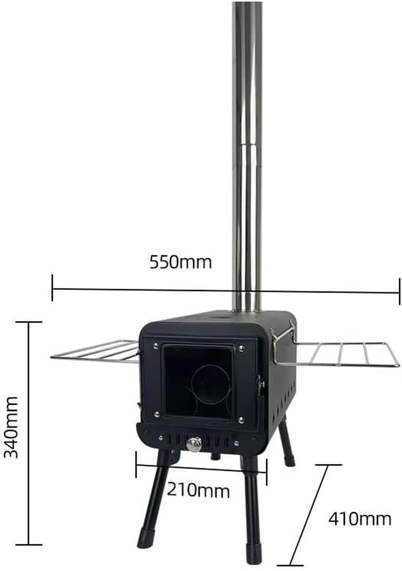 APEXORIGIN Wood Burning Stove, Hot Tent Stove with Chimney Pipes, Portable High-Quality Carbon Steel Camping Stove with Anti-Spark, Double-Layer and Adjustment Pipe (Black) image number 2