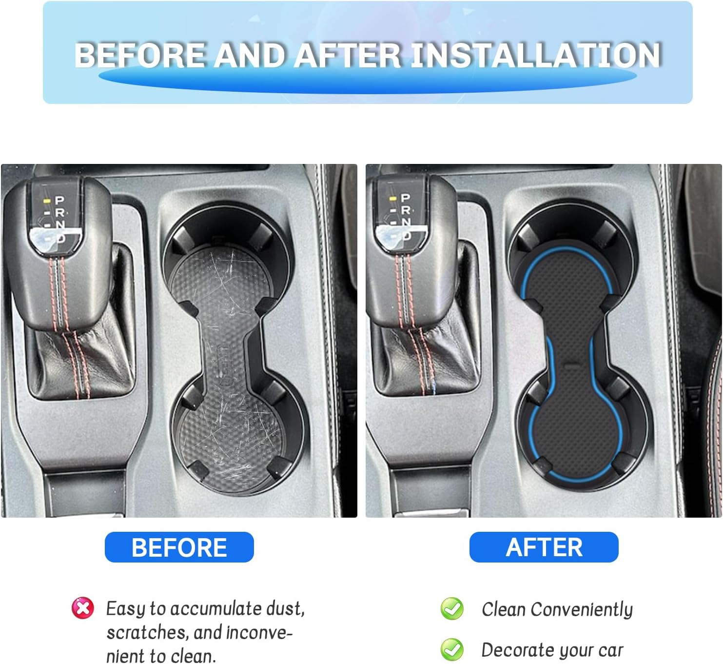 SXCY for 2024 Ford Ranger Accessories Cup Holder Inserts Liner 2024 Ranger Door Slot Mats Cupholder Coasters for 2024 Ford Ranger Lariat/Raptor/Xl/Xlt Accessories Inserts Liner Waterproof Mats(Blue)