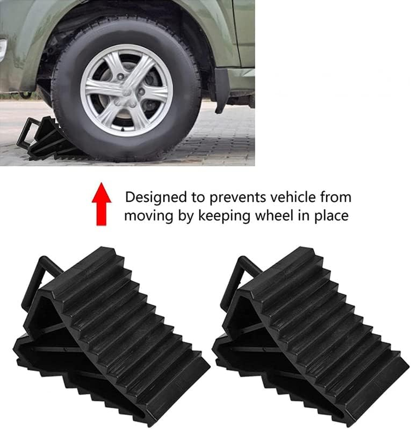 4PCS Heavy Duty Rubber Wheel Chocks with Handle, 15.5 * 9 * 9.8Cm, Solid Durable Tire Chock for Car, Travel Trailers, RV, Truck, and ATV image number 4