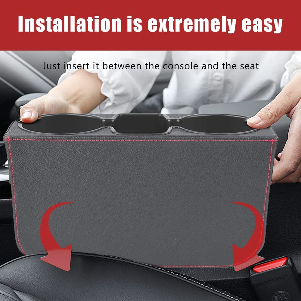 Car Seat Gap Filler Organizer, 2 Pack PU Leather Car Seat Organizer, Automotive Double Cup Holder Expander, Auto Console Side Storage Box for Drink,Phones,Keys,Sunglasses, Passenger Side &Driver Side image number 3
