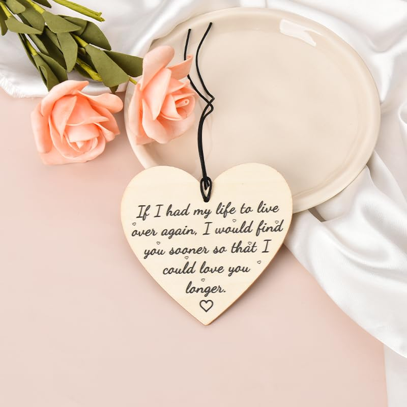 Romantic Gifts for Him Her Wife Husband Wooden Heart Hanging Ornament Decorative Signs with Sayings for Wall Boyfriend Girlfriend Anniversary Engagement Gifts for Men Women Parents Couple Gift Ideas image number 3