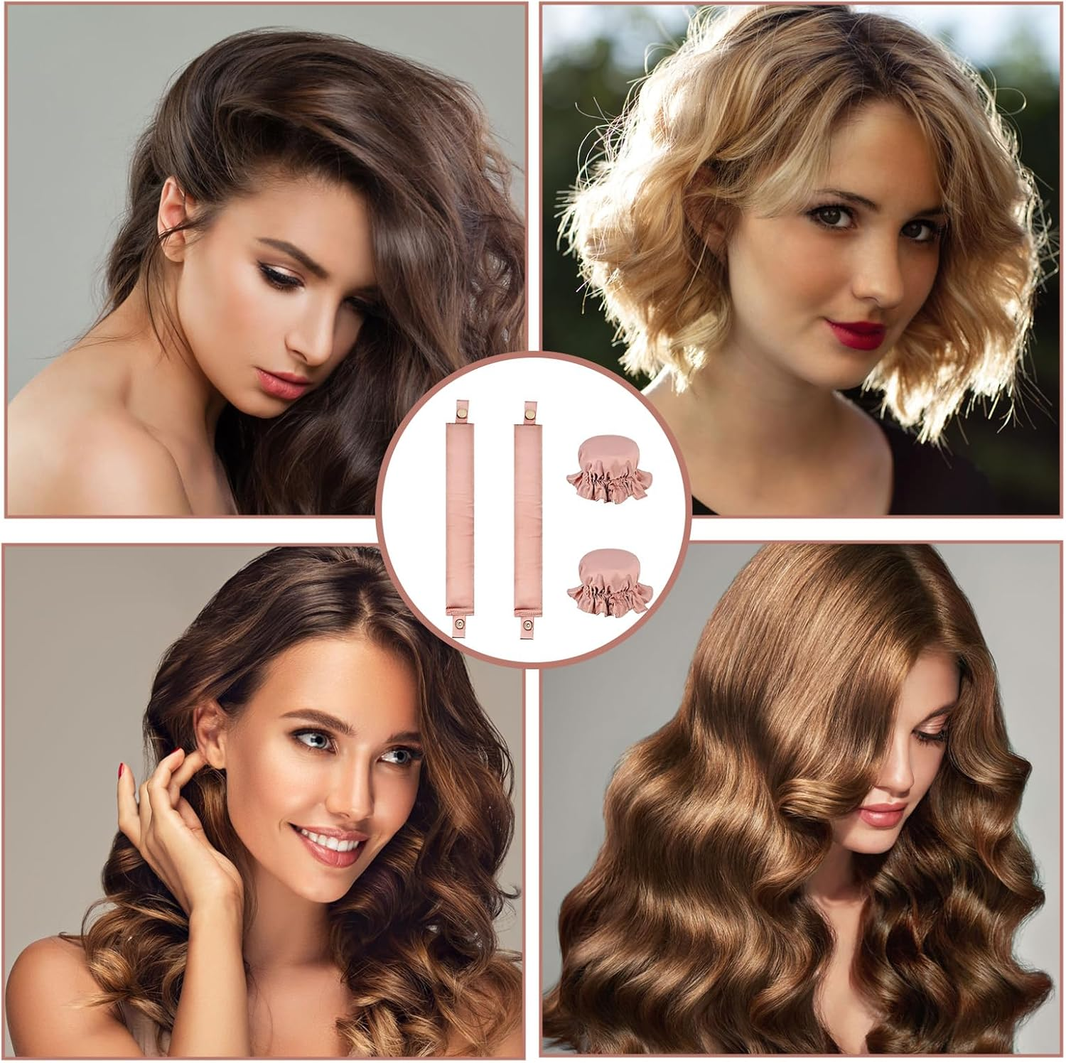 Overnight Hair Rollers, Set of 2, Heatless Curls Set, Non-Slip Sleeping Curling Band Overnight, Heatless Silk Hood Curlers for Short, Medium, Long Hair Girls Overnight Curls (Pink) image number 5