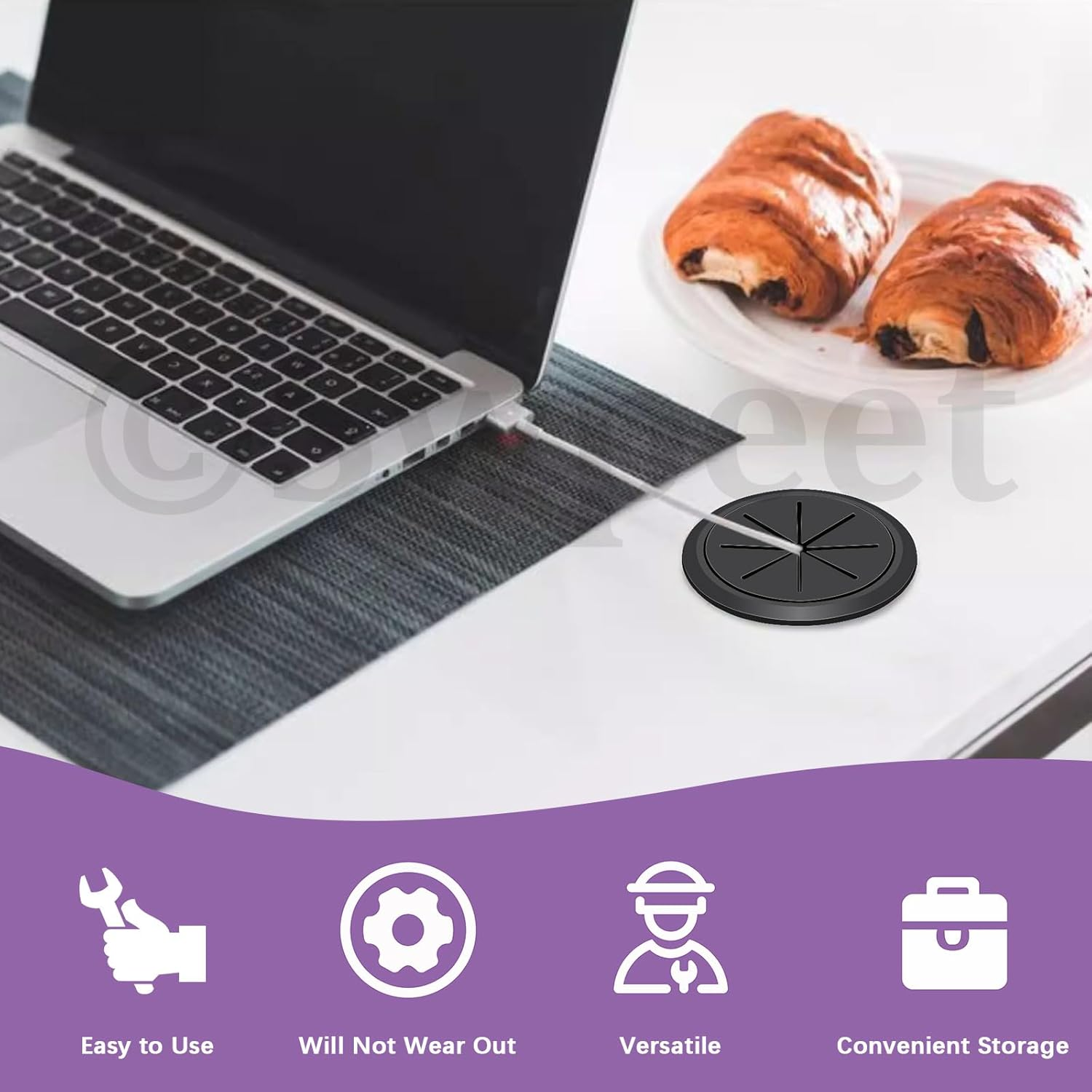 Swpeet 6Pcs 2.4 Inch (60Mm) Rubber Desk Grommet with Hole Saw, Flexible Cable Grommet, Desk Cable Hole Covers, Wire Hole Cover, Desk Cord Hole Cover for Desk Table Wire Pass through Wire Protection image number 6