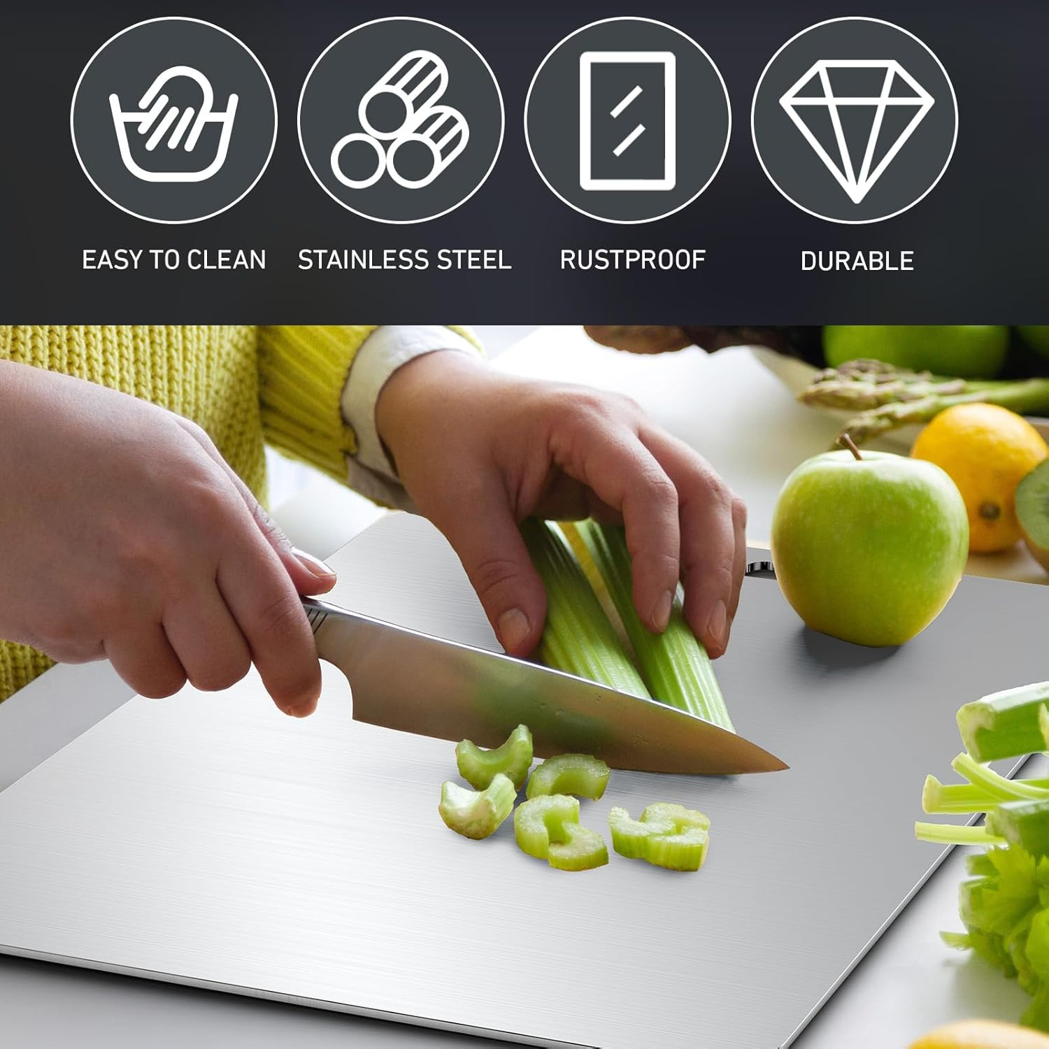 9.8 X14 Inch Large Stainless Steel Cutting Board for Kitchen Countertop - Non Slip, Non Chopping Board, Dishwasher Safe - Ideal for Meat Vegetables Bread Cutting Mats Chopping Board image number 1