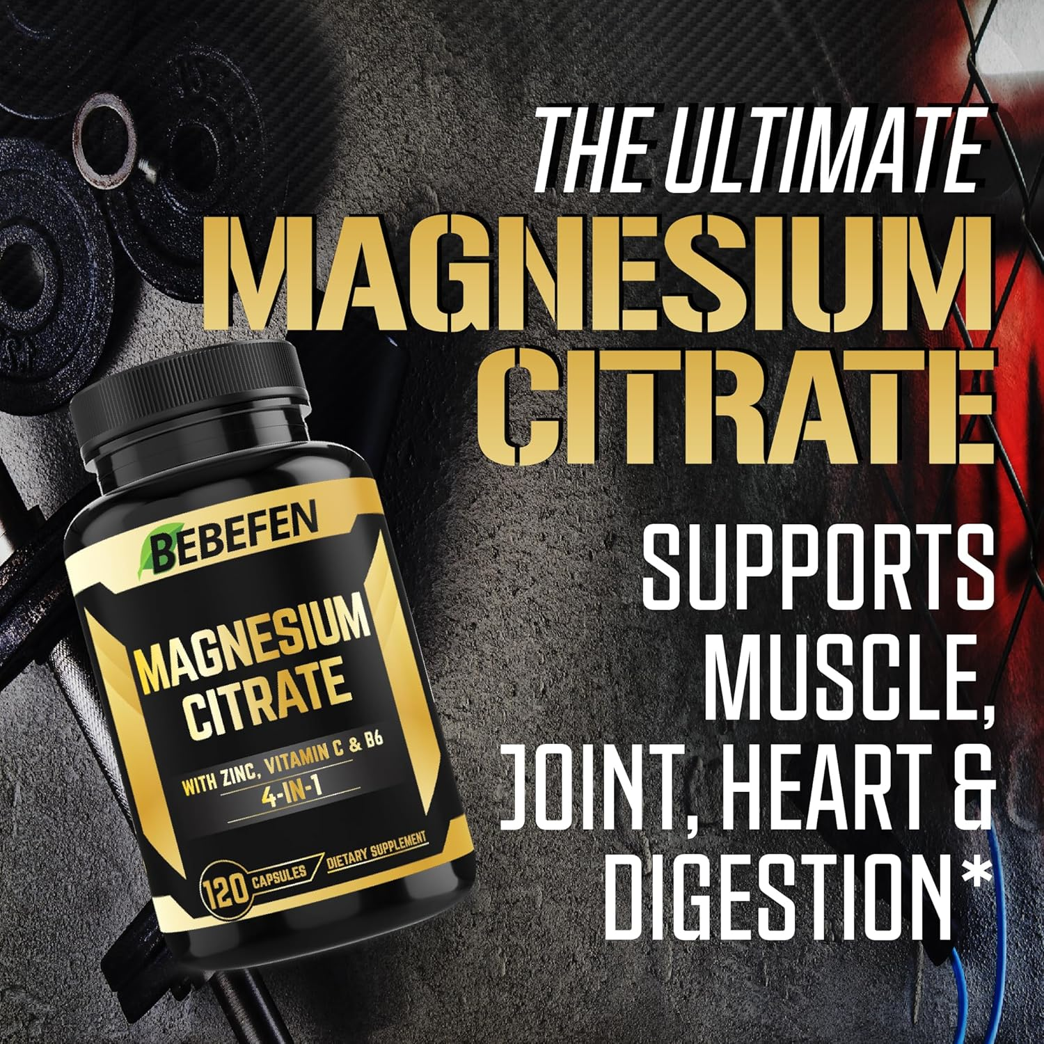 Magnesium Citrate with Zinc, Vitamin C, Vitamin B6-120 Capsules for 4 Month Supply