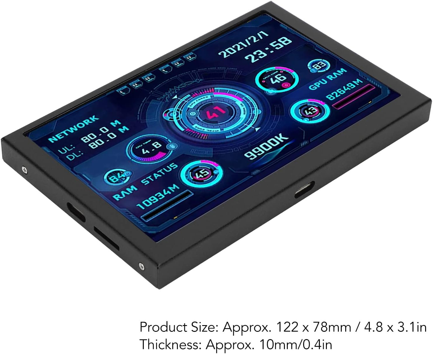 Computer Temp Monitor, 5 Inch 800X480 IPS USB Type C Computer Temperature Display for AIDA64 PC CPU GPU Data Monitor Temperature Display, PC Sensor Panel Display