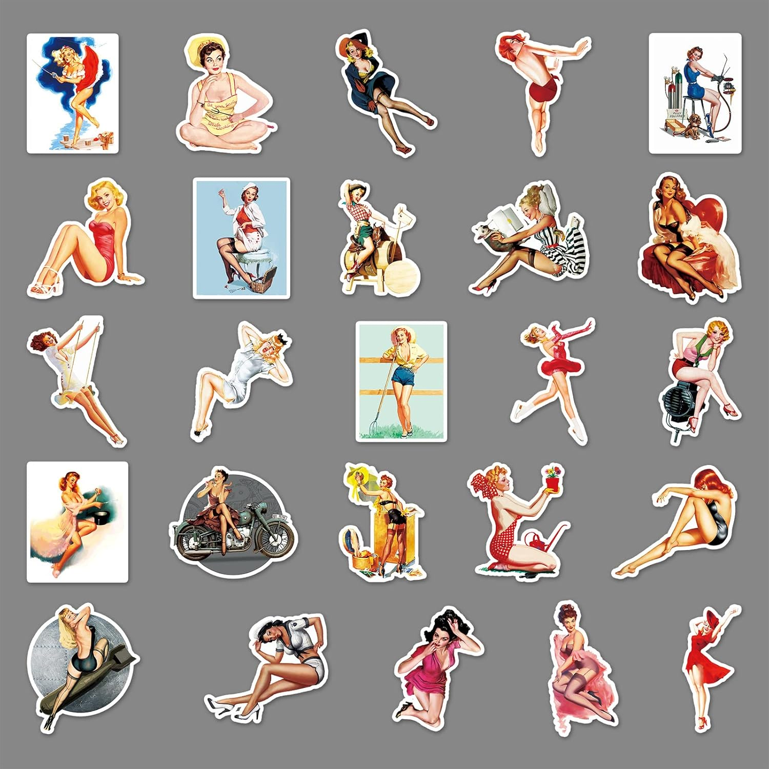 Sexy Pinup Girl Stickers,50 PCS Retro Motorcycle Girl Graffiti Vinyl Waterproof Decals for Water Bottles Computer Bicycle Skateboard Luggage Phone Pad Laptop Kids Teens Stickers Pack - Capybara image number 7