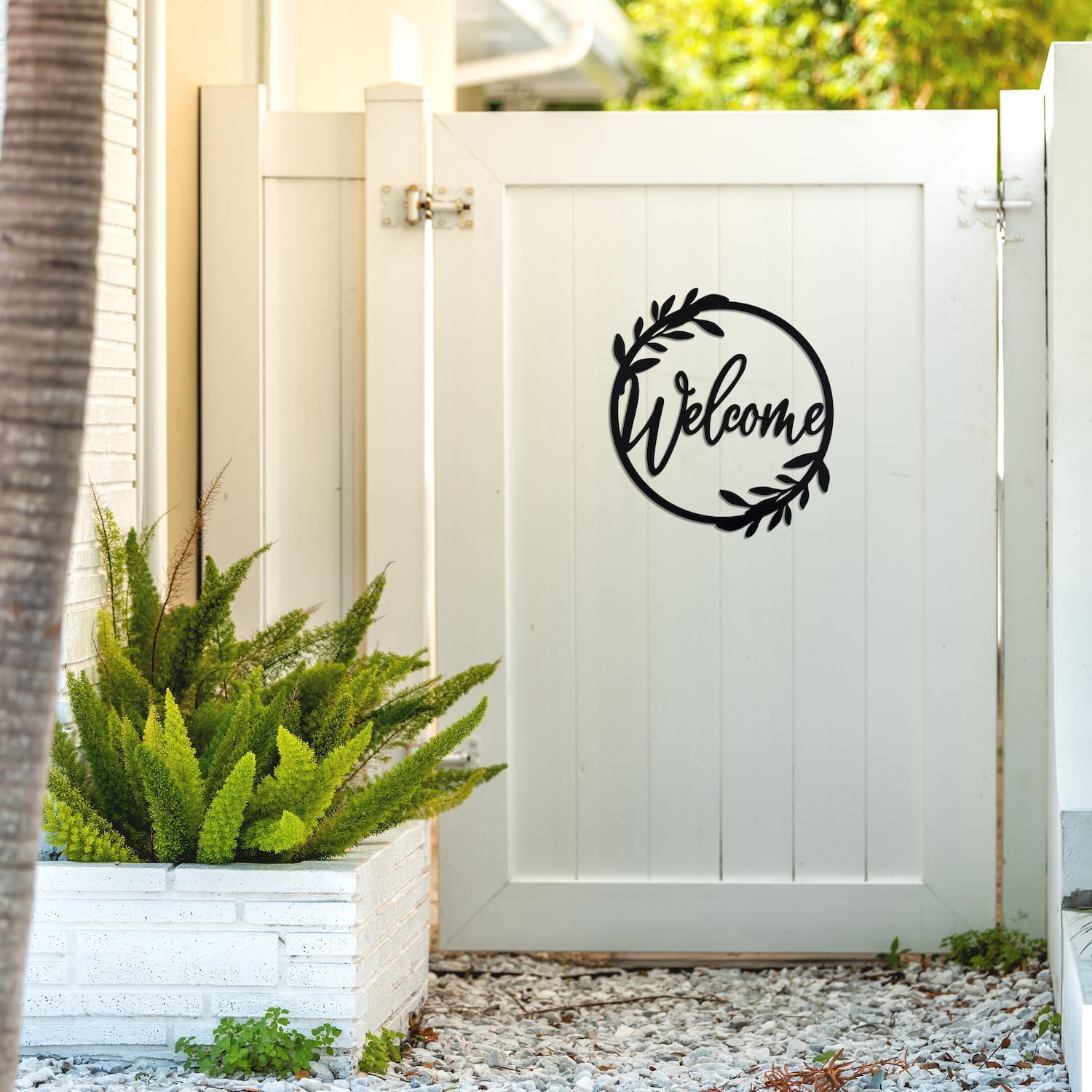 Metal Welcome Sign for Front Door - Large 13.5 Inch Black Wall Decor - Indoor Outdoor Home Decor Perfect for Front Porch, Living Room, and Kitchen (Wreath Style)