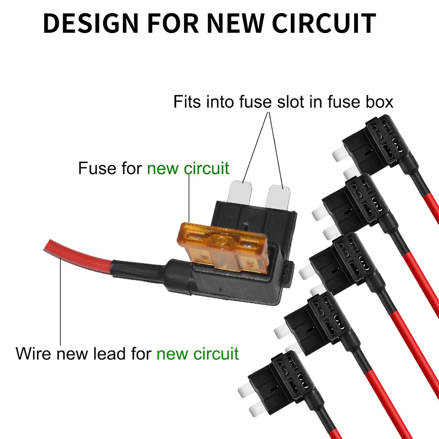 Muhize Standard Blade Fuse Holder & Kit - 12V Car Add-A-Circuit TAP Adapter with 5 Amp APR ATO ATC Blade Fuse (5 Pack) image number 2