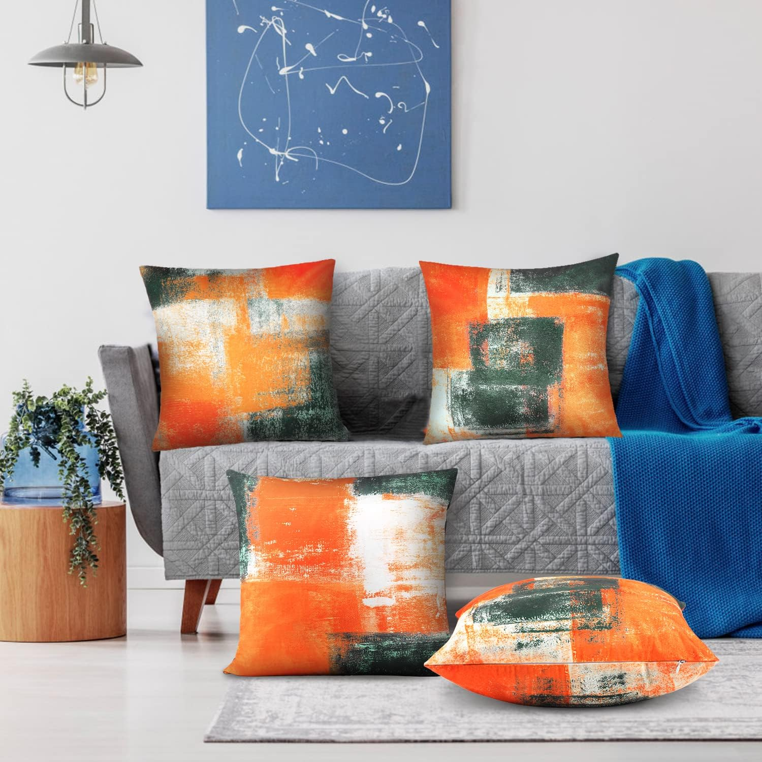 Decorative Throw Pillow Covers Burnt Orange Cushion Cover Taupe Abstract Art Painting 4 Pcs Pillowcase 18X18 Inch for Sofa Couch Bedroom Living Room Outdoor Home D&eacute;cor image number 3