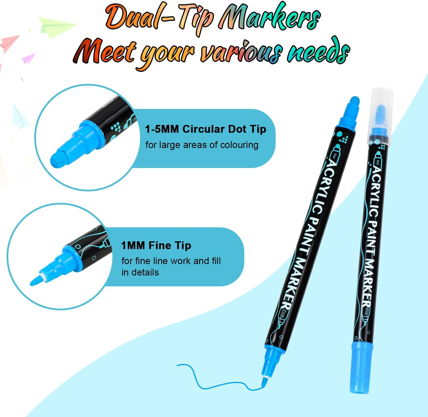 Moomoo Baby 36 Colors Acrylic Paint Pens, Dual Tip Pens with Dot Tip and Fine Tip, Paint Markers for Rock Painting, Ceramic, Wood, Calligraphy, Scrapbooking, Card Making, DIY Crafts, Kids Gift image number 2