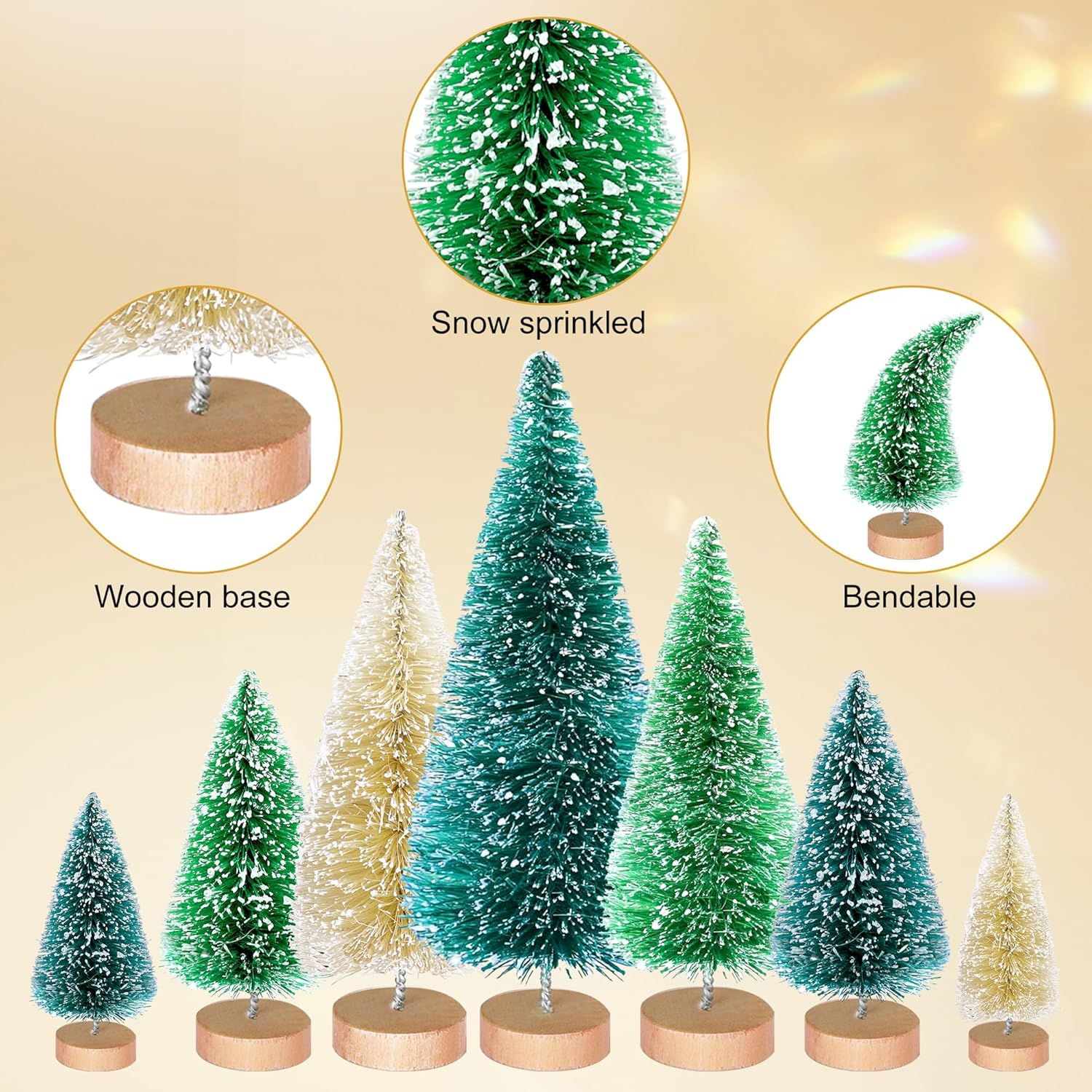 Iceyyyy 56 Pcs Artificial Mini Christmas Trees Set - Miniature Sisal Frosted Christmas Trees Bottle Brush Trees for DIY Crafts Home Table Top Decor image number 6