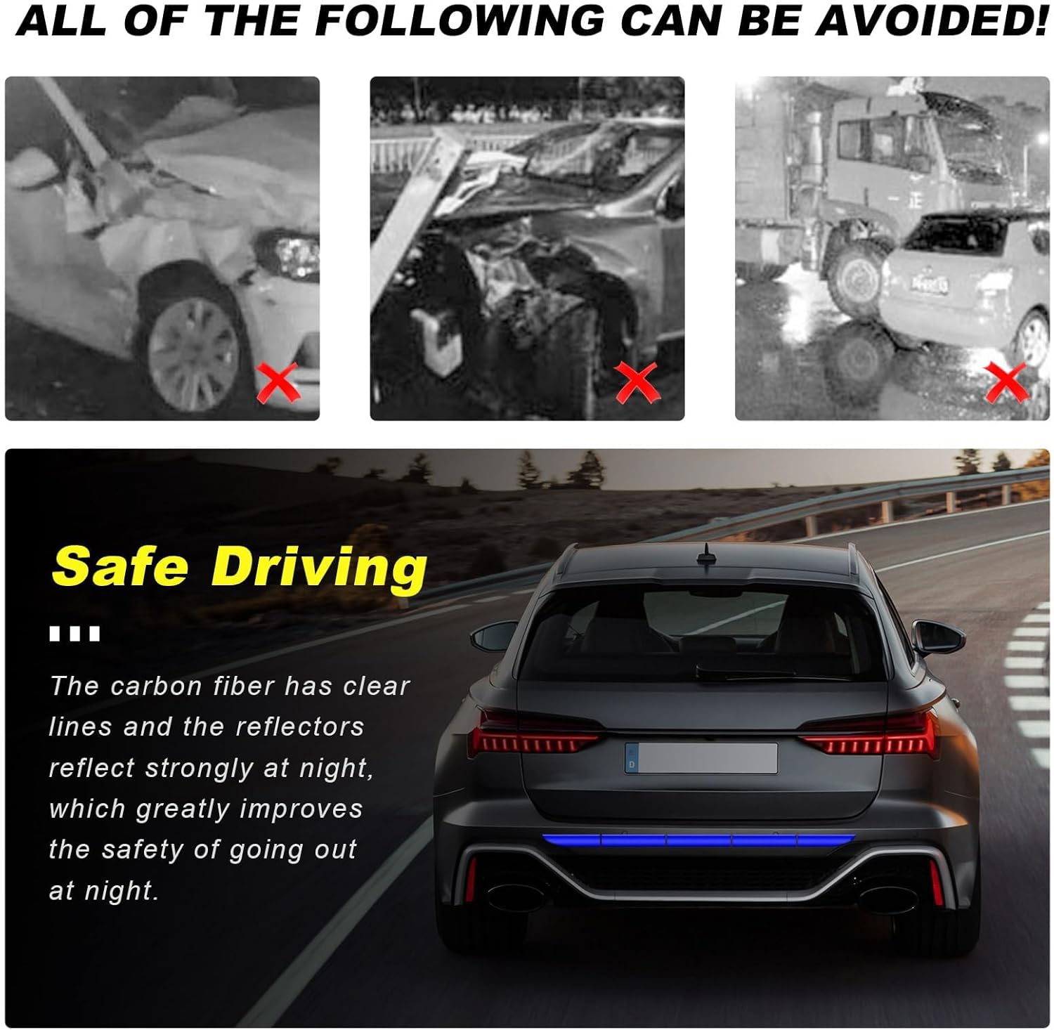 Car Trunk Reflective Sticker, Night Visibility Auto Rear Bumper Reflective Strips, Waterproof Adhesive Stickers for Safe Driving, Vehicle Exterior Decor Accessories (Blue) - Blue image number 3