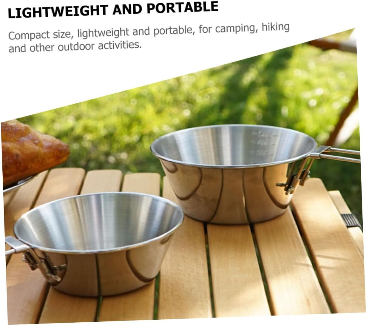 Outdoor Barbecue Bowl Stainless Steel Foldable Camping Bowl 550Ml Large Capacity with Handle Picnic Cookware for Outdoor Cooking and BBQ image number 3